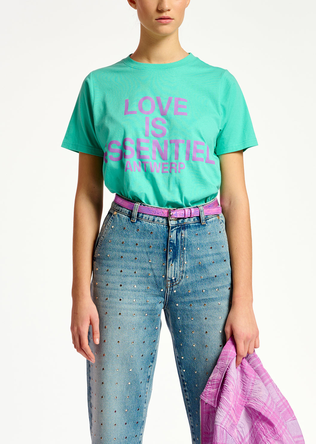 Turquoise organic cotton T-shirt with text print RE—SSENTIEL | Essentiel second hand