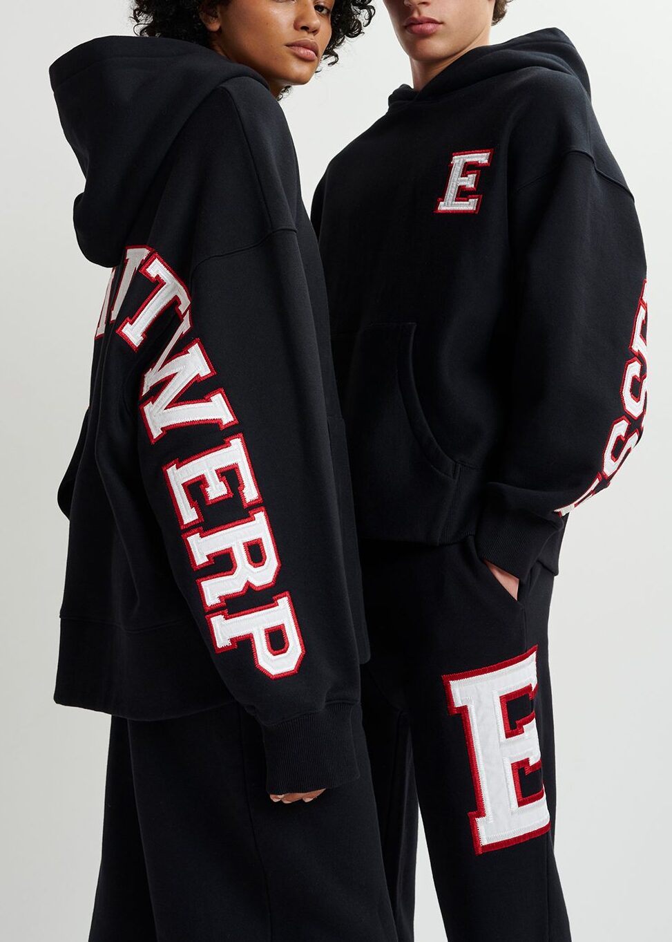 Black cotton hoodie with embroidered patches RE—SSENTIEL | Essentiel second hand