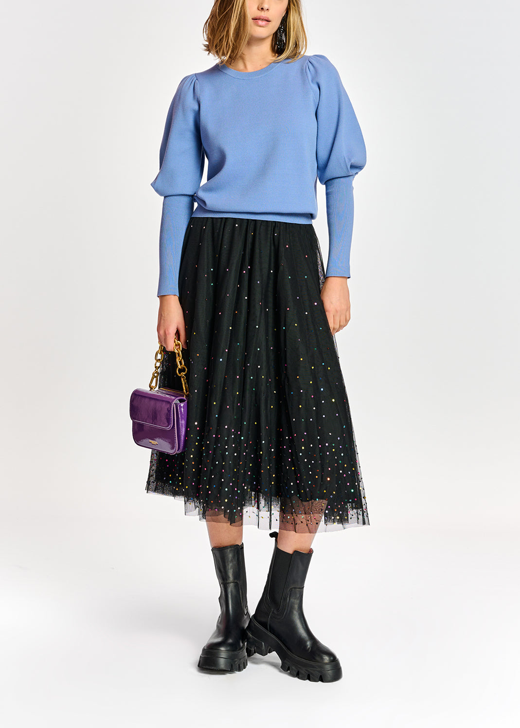 Blauwe trui met pofschouders RE—SSENTIEL | Essentiel second hand