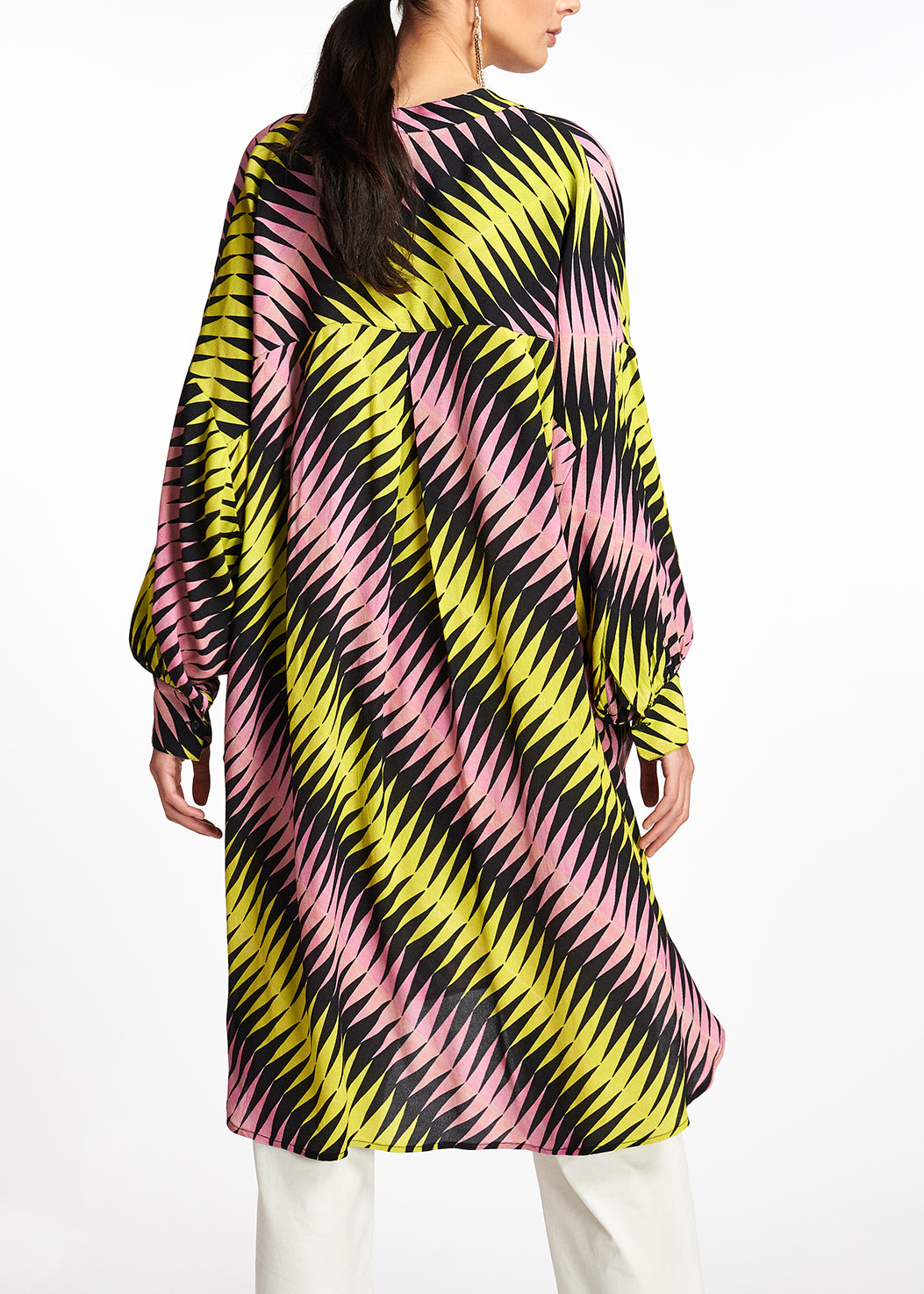 Pink, black and yellow graphic print knee-length dress RE—SSENTIEL | Essentiel second hand