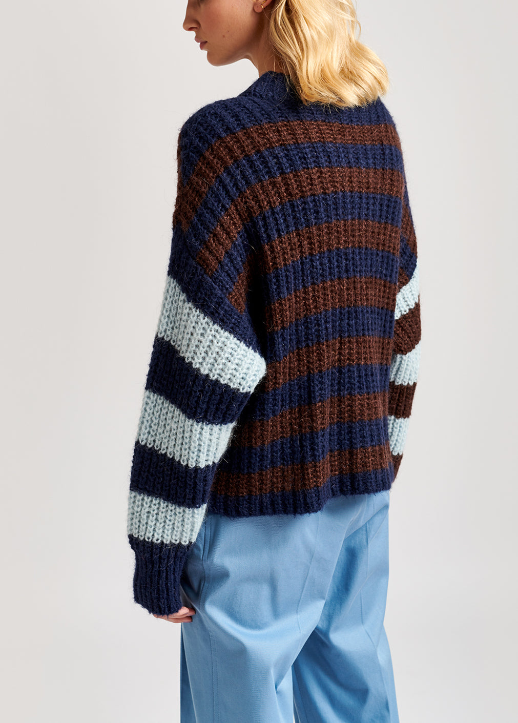 Dark blue, brown and light blue striped ribbed-knit sweater RE—SSENTIEL | Essentiel second hand