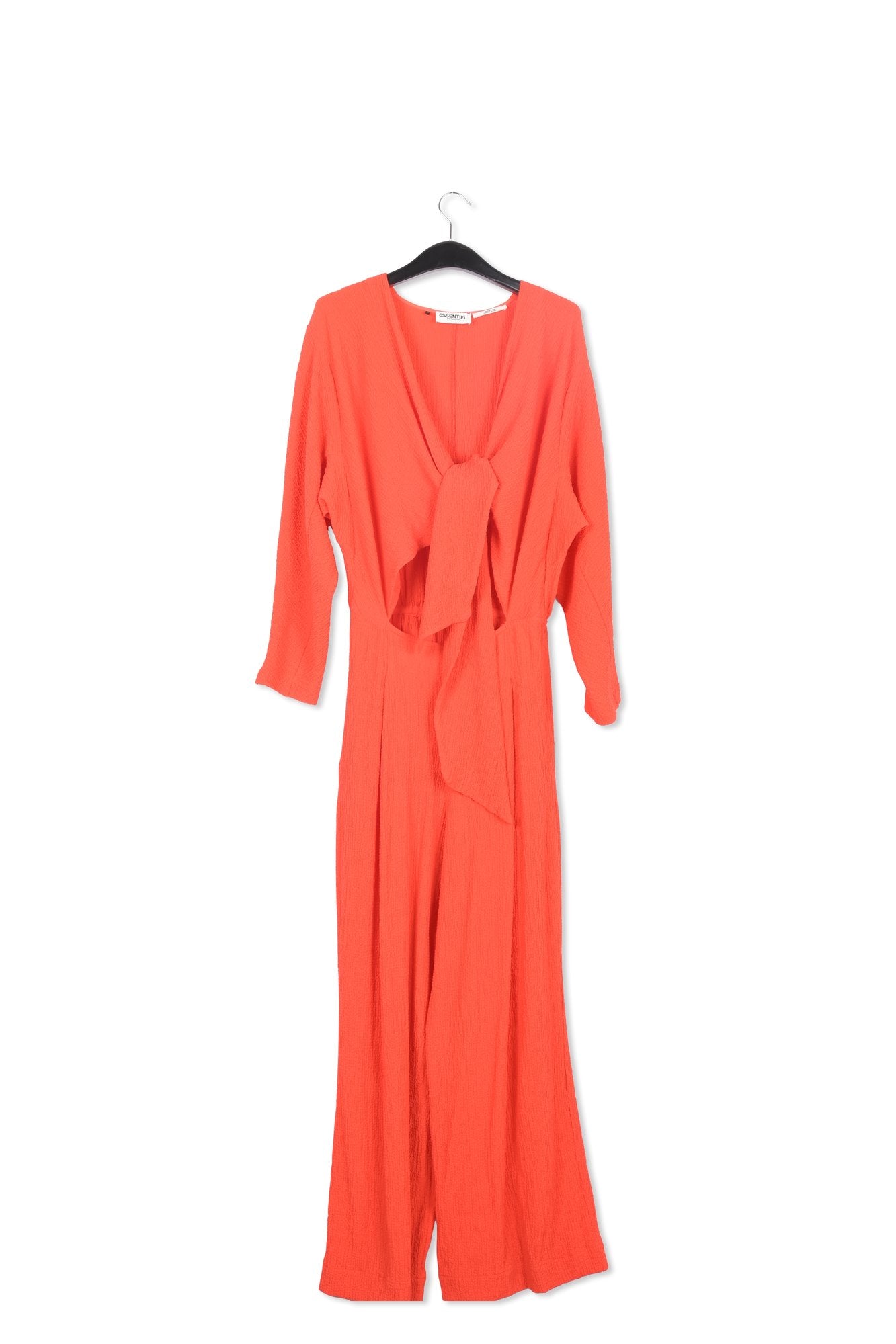 Red seersucker jumpsuit with tied front RE—SSENTIEL | Essentiel second hand