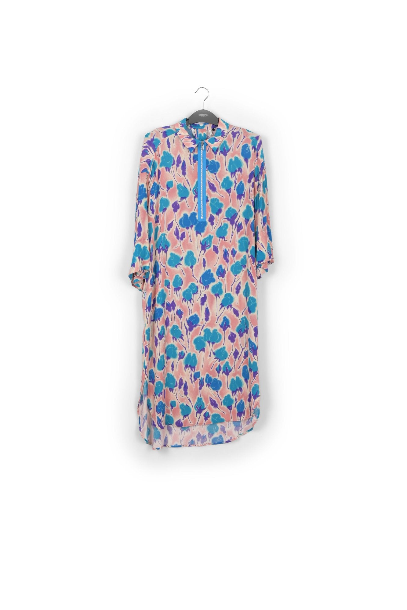 Light pink, blue and purple floral print midi-length dress RE—SSENTIEL | Essentiel second hand