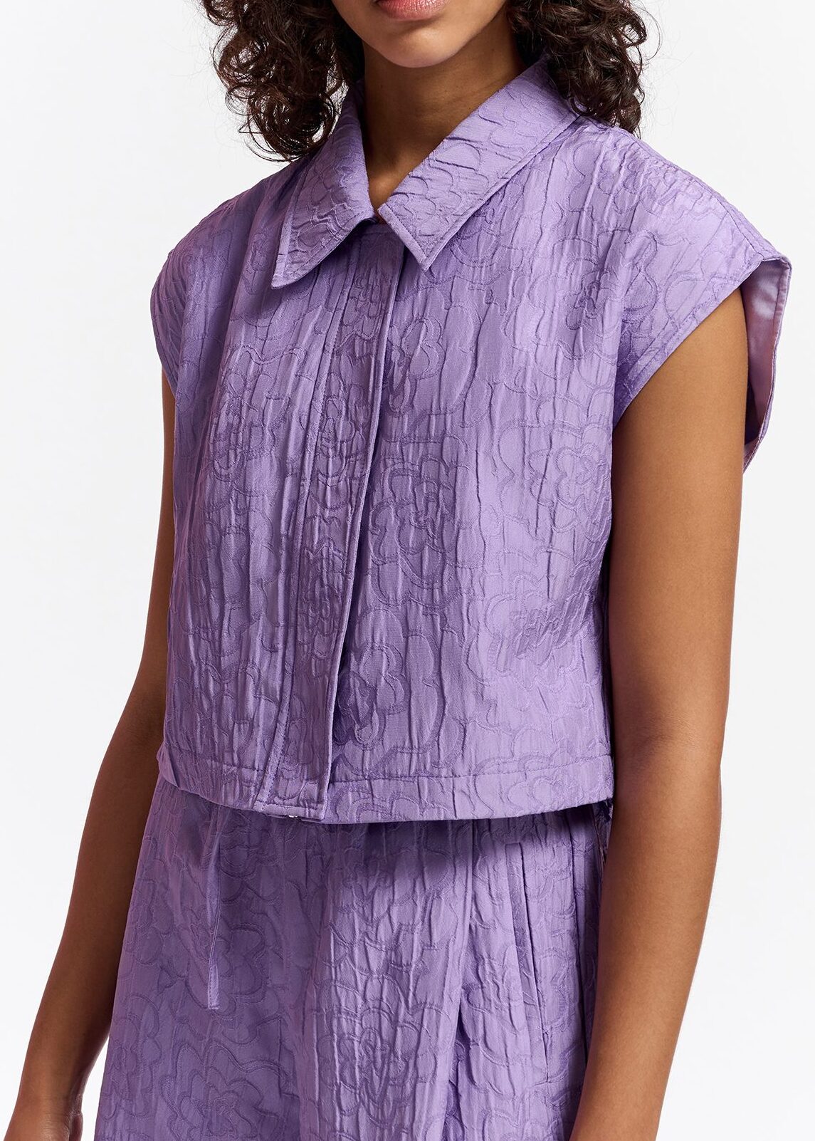 Courte chemise en jacquard fleuri lilas RE—SSENTIEL | Essentiel second hand