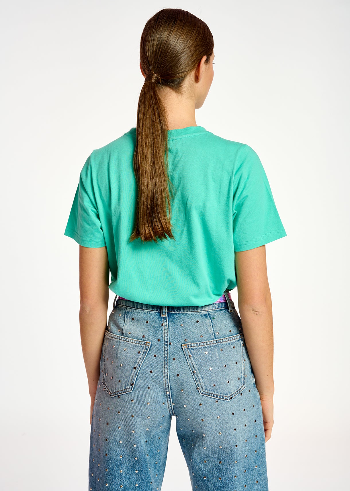 Turquoise organic cotton T-shirt with text print RE—SSENTIEL | Essentiel second hand