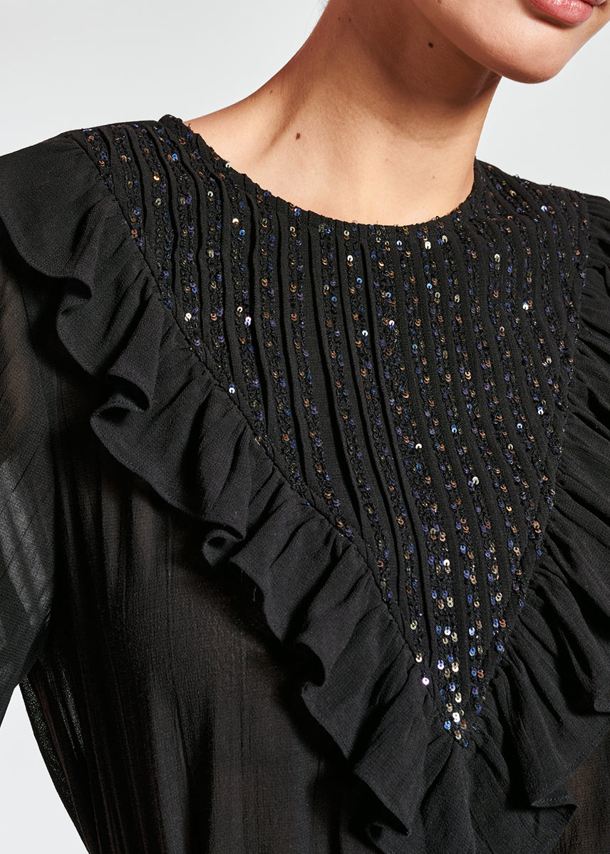 Top noir avec ruches et paillettes RE—SSENTIEL | Essentiel second hand