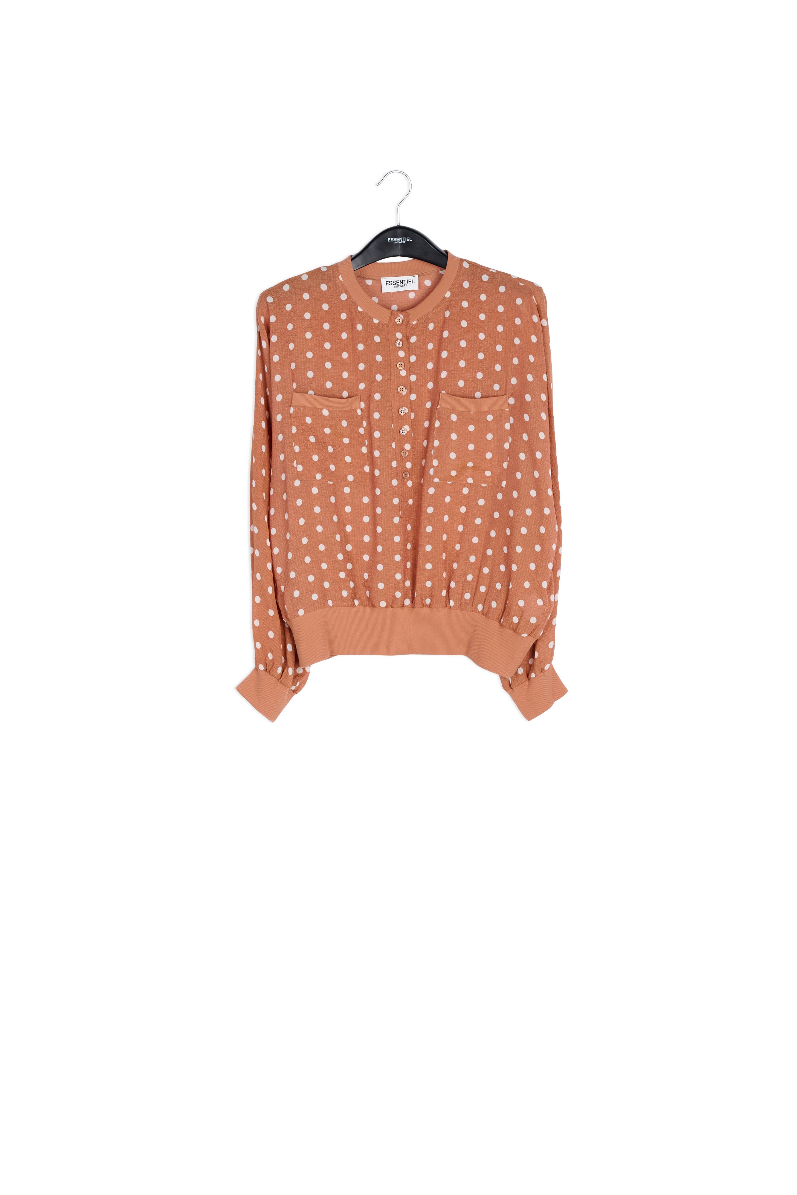 Bruin wijde top met witte stippen RE—SSENTIEL | Essentiel second hand