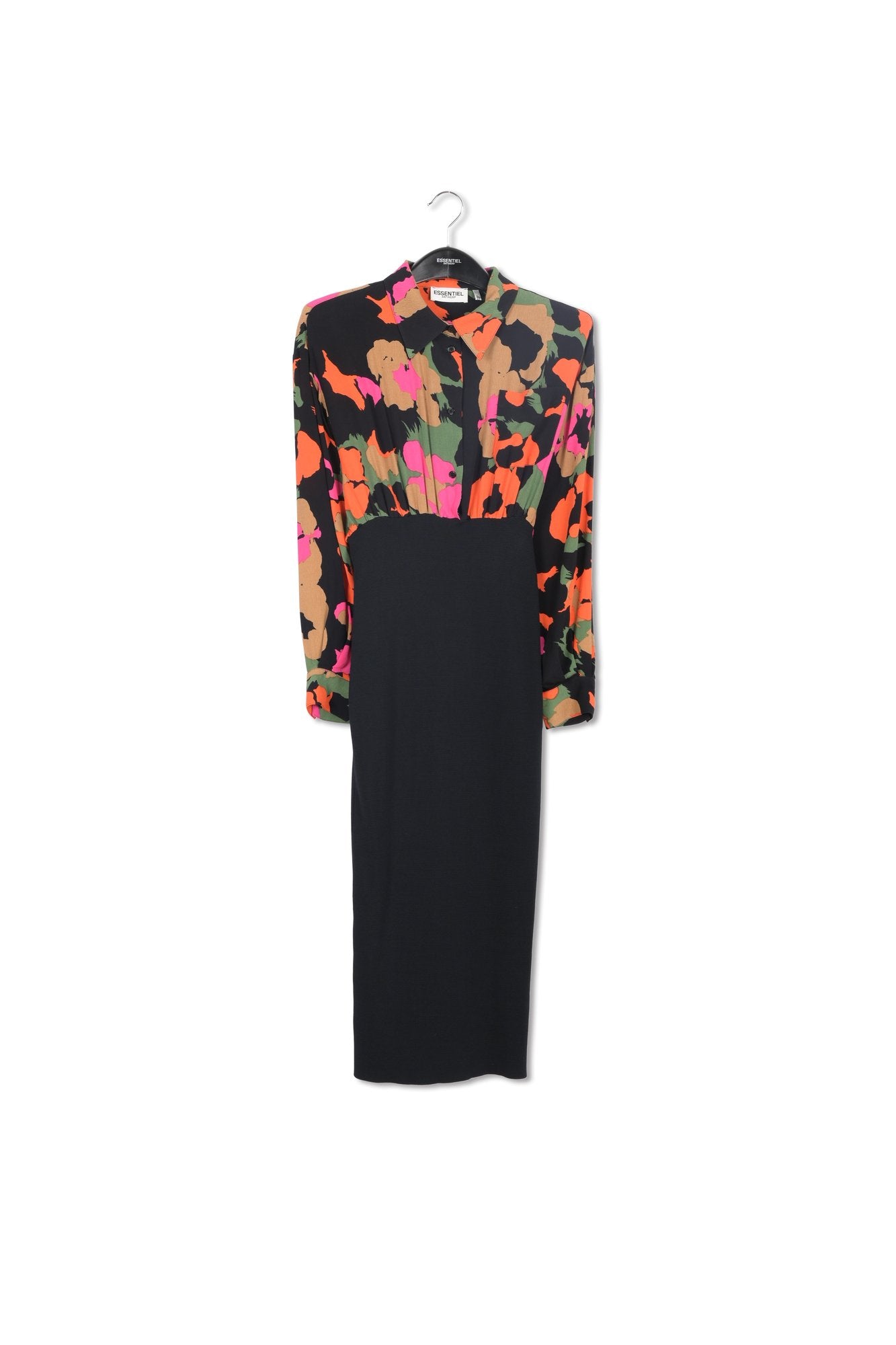 Black abstract-print and rib-knitted midi dress RE—SSENTIEL | Essentiel second hand