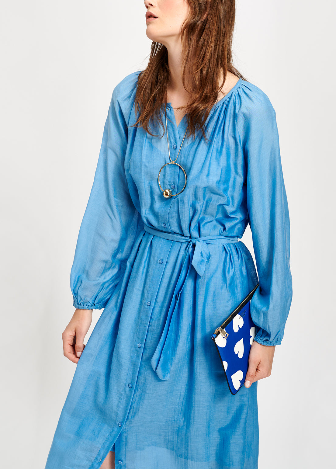 Blue cotton-silk midi shirt dress RE—SSENTIEL | Essentiel second hand