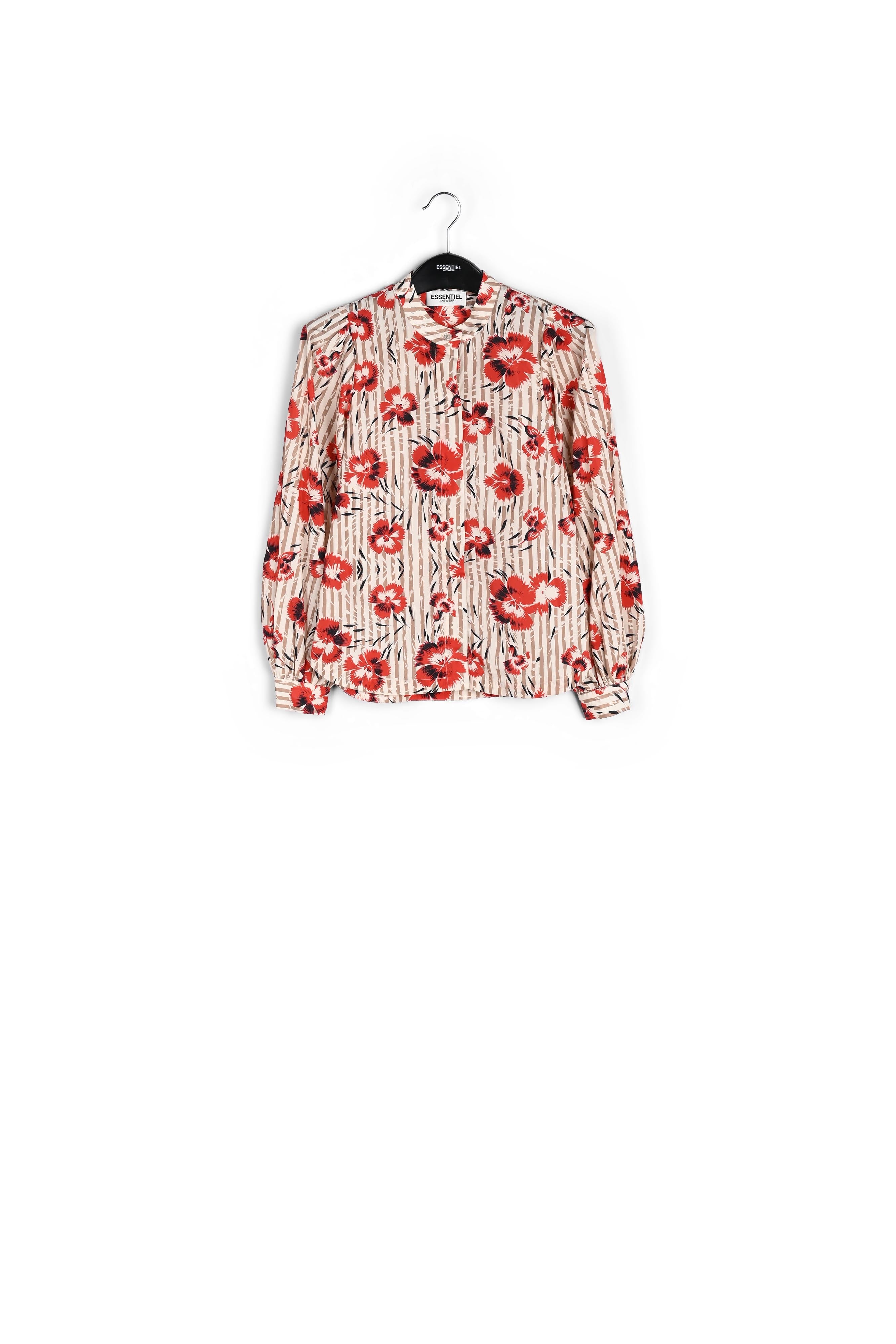 Stripe and green floral print puffed-sleeve top RE—SSENTIEL | Essentiel second hand