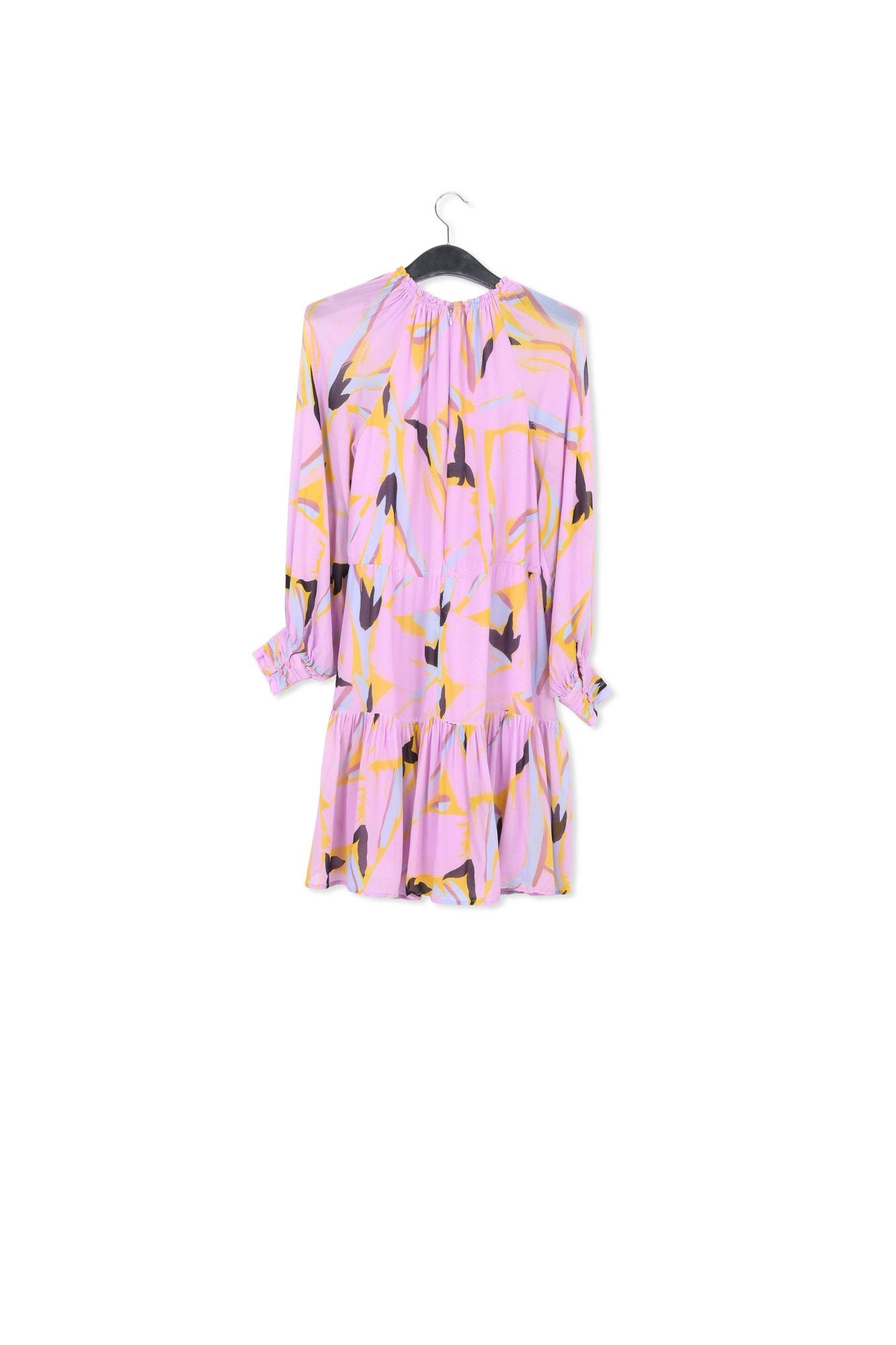 Mini-robe lilas à imprimé abstrait et manches bouffantes RE—SSENTIEL | Essentiel second hand