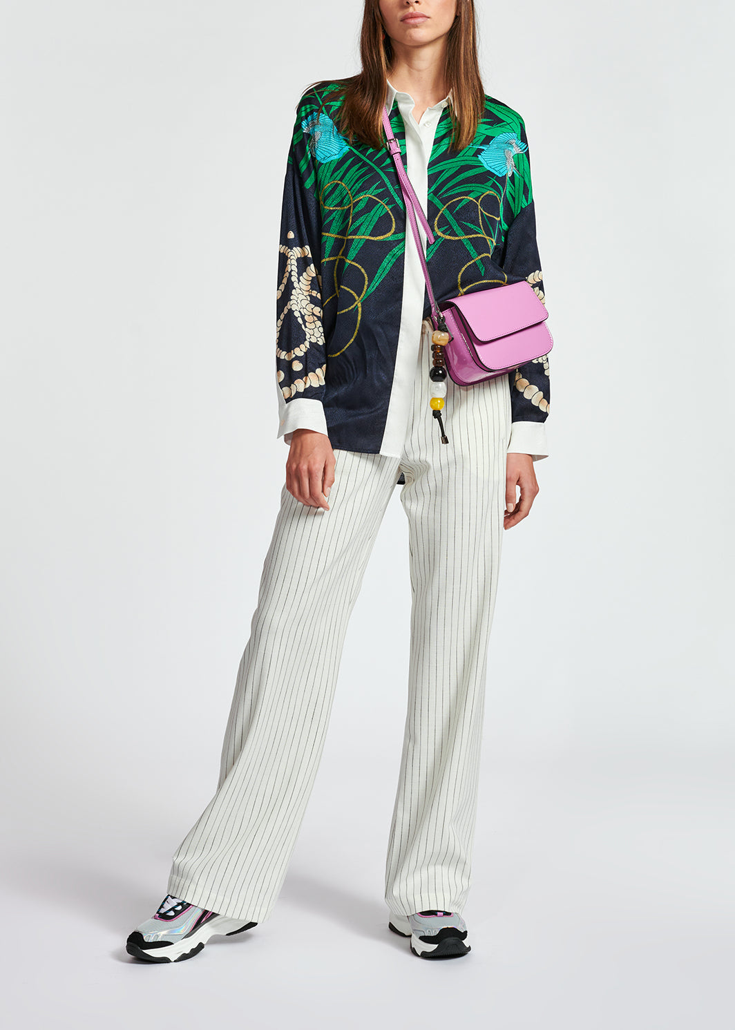 Dark blue tropical print viscose-jacquard shirt RE—SSENTIEL | Essentiel second hand