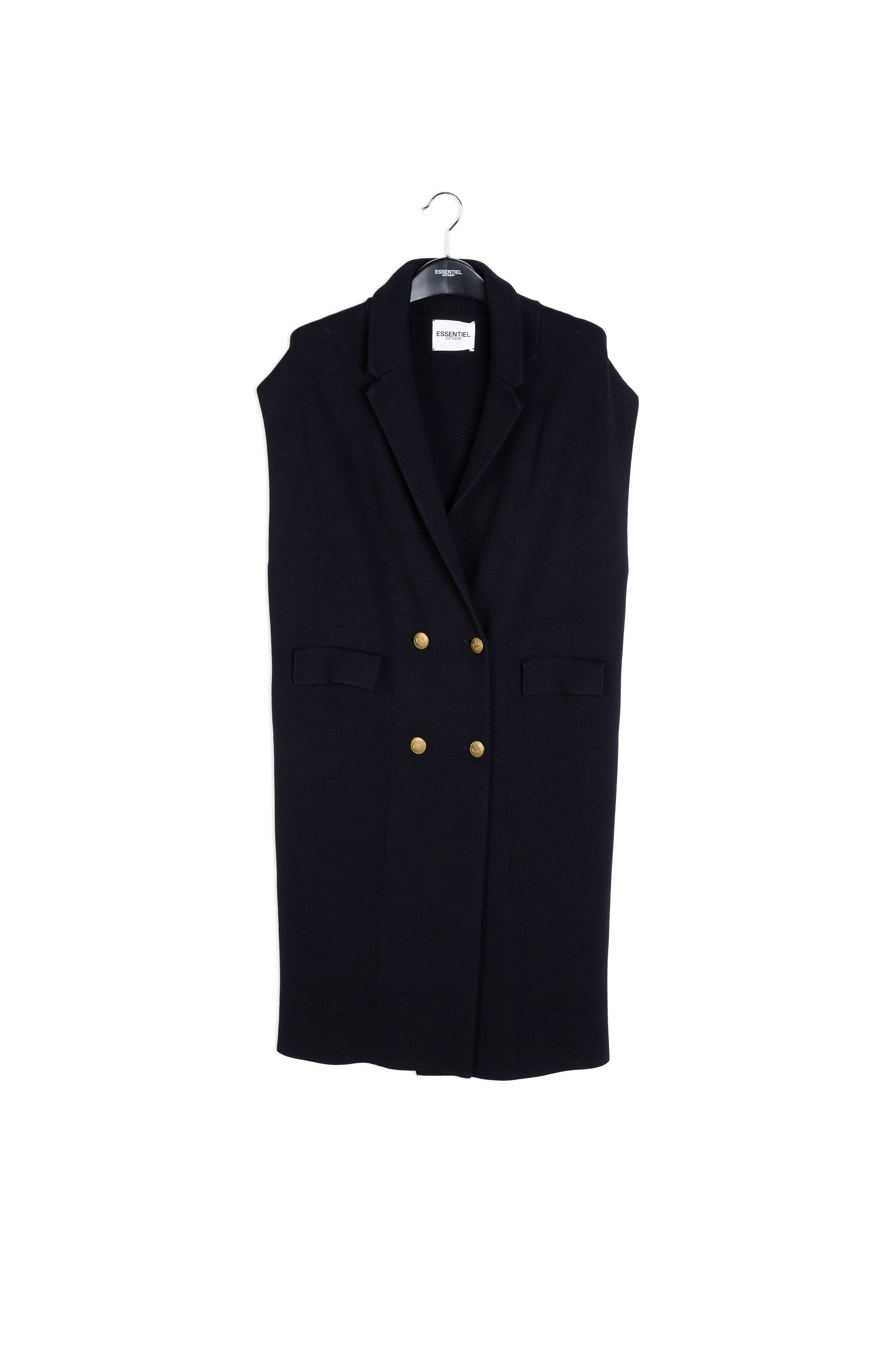 Black sleeveless midi-length cardigan RE—SSENTIEL | Essentiel second hand
