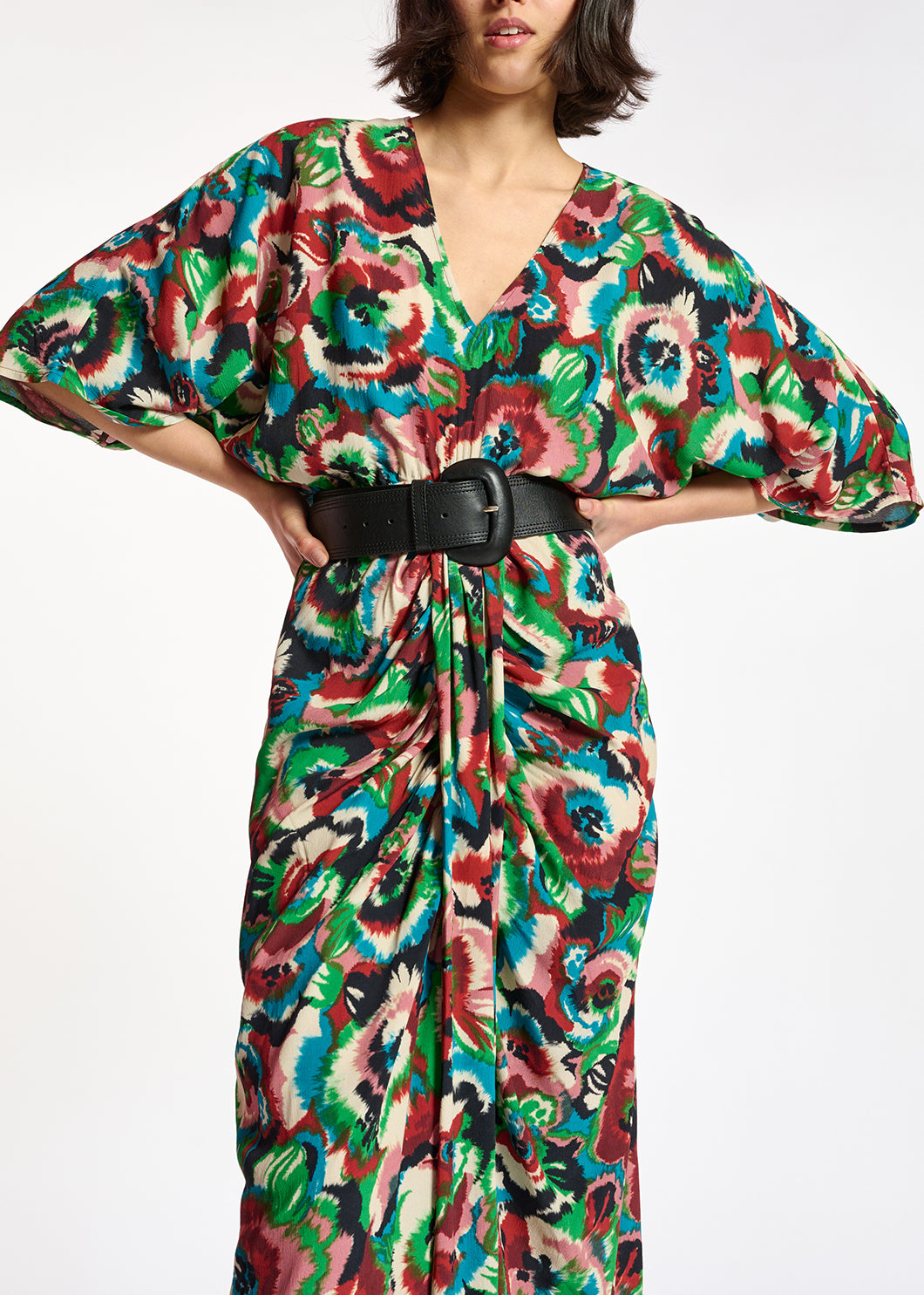 Multicolor kimono dress with floral print RE—SSENTIEL | Essentiel second hand