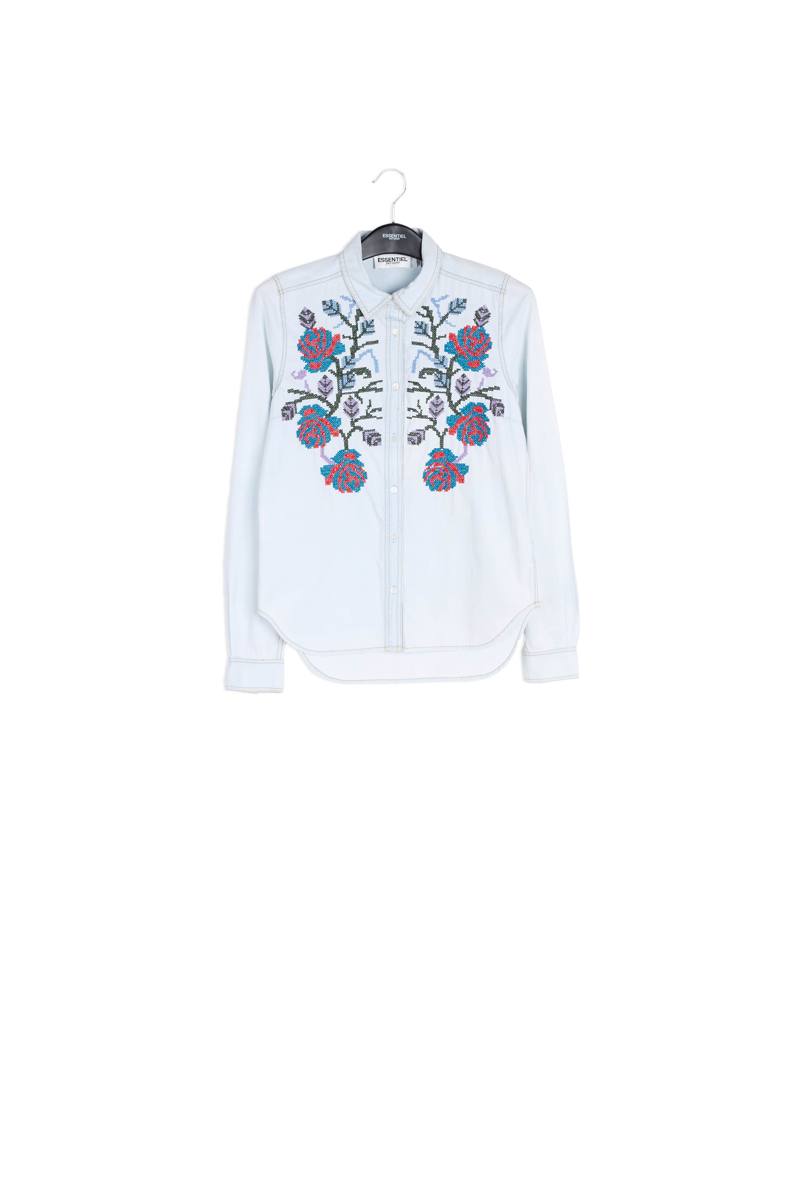 Light blue cotton embroidered shirt RE—SSENTIEL | Essentiel second hand
