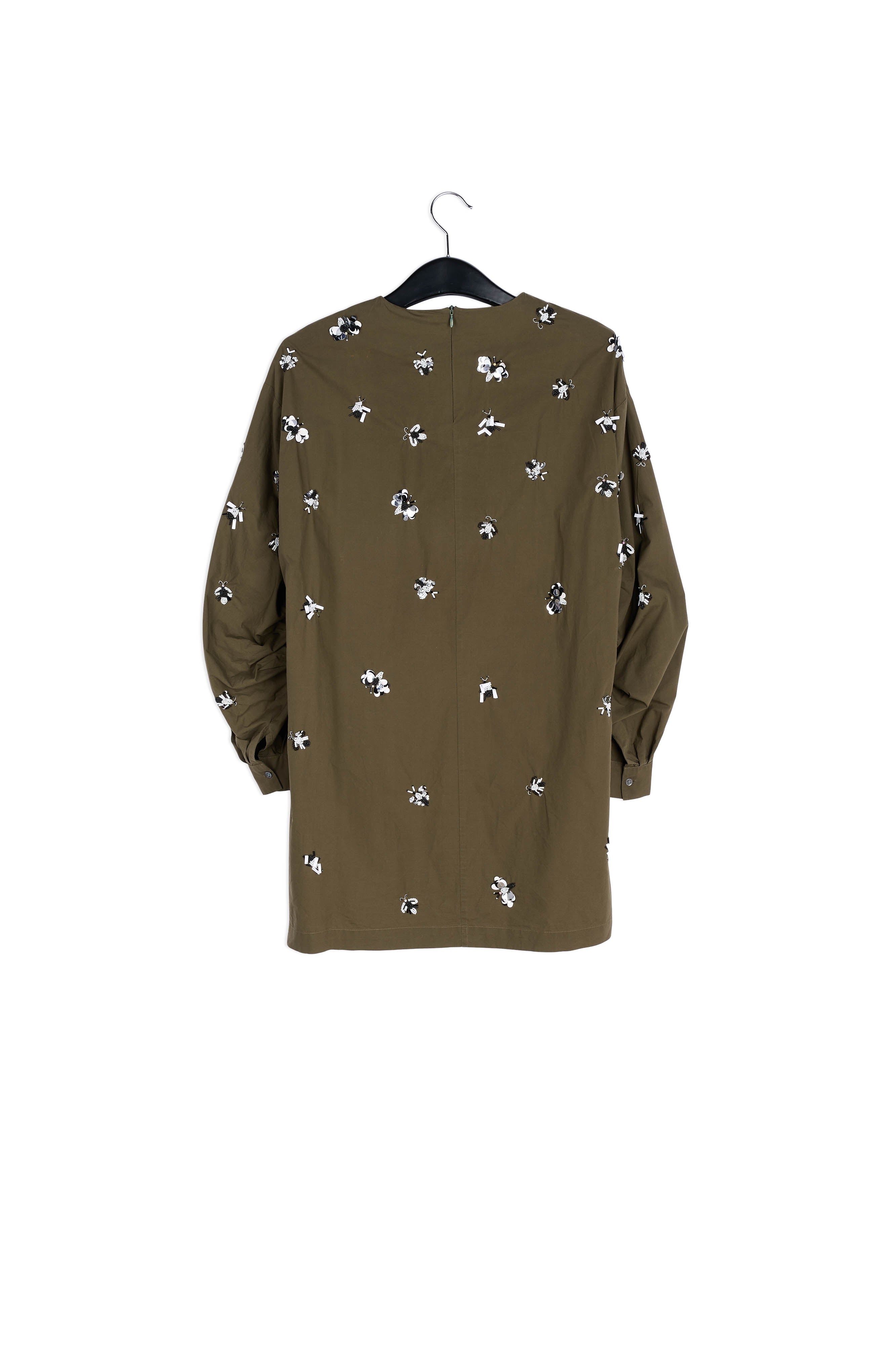 Khaki green cotton-polin dress with sequin details RE—SSENTIEL | Essentiel second hand