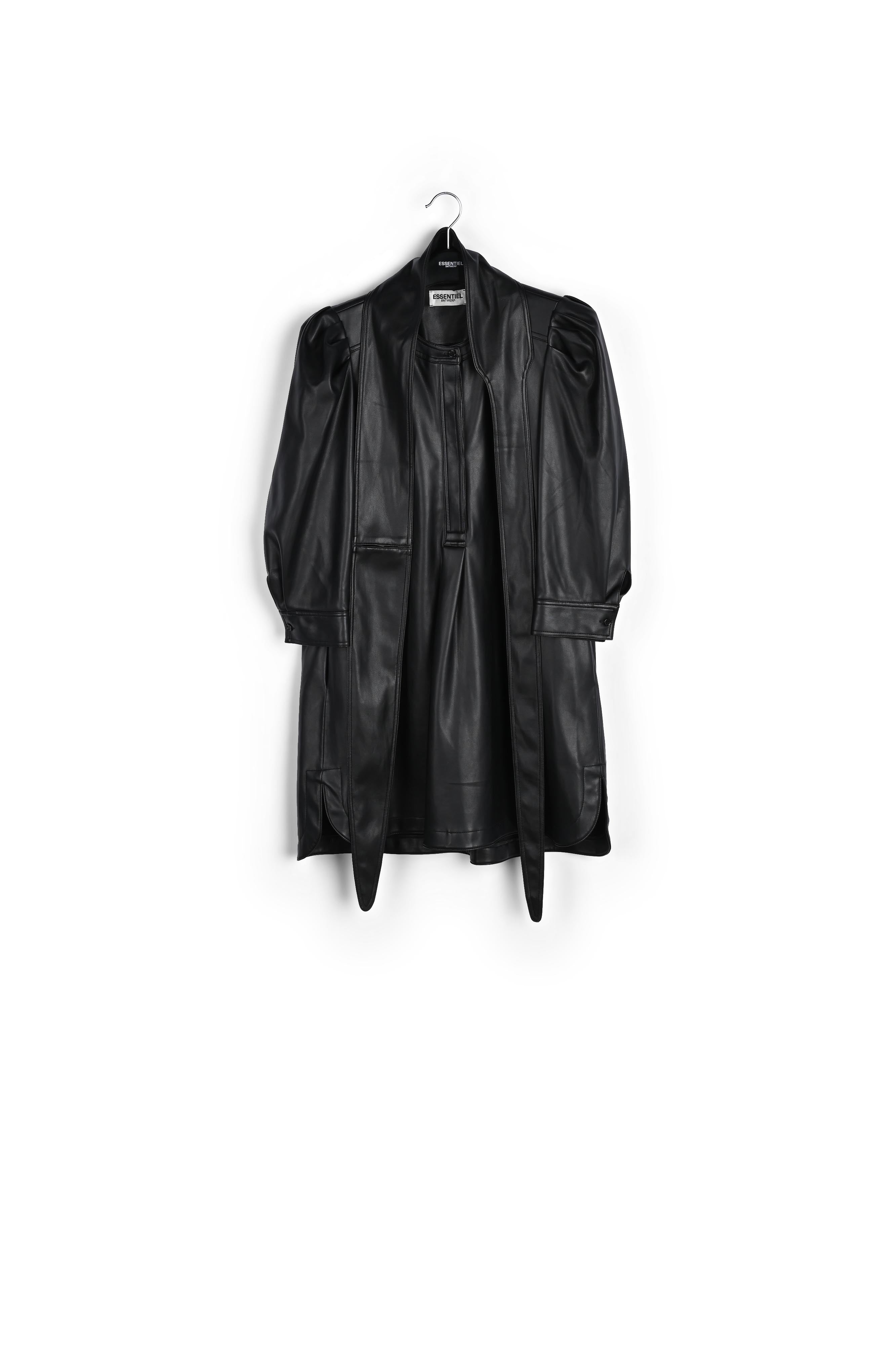 Zwarte faux leren mini-jurk met riem RE—SSENTIEL | Essentiel second hand