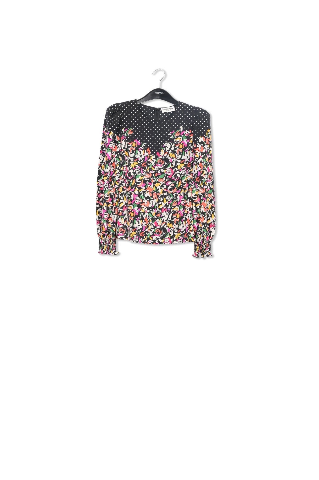 Kleurrijke top met bloemen- en stippenprint RE—SSENTIEL | Essentiel second hand