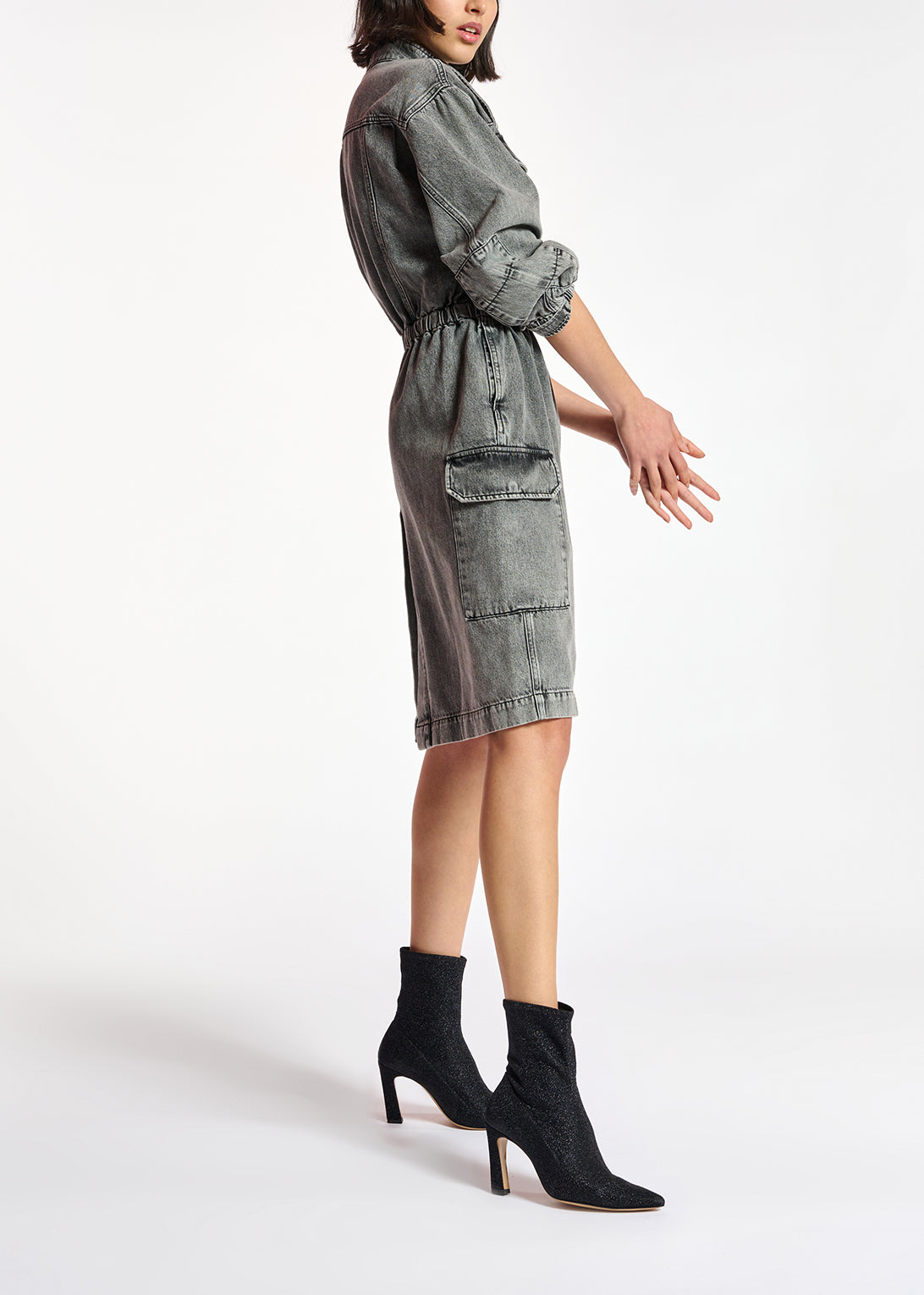 Grey denim knee-length dress RE—SSENTIEL | Essentiel second hand