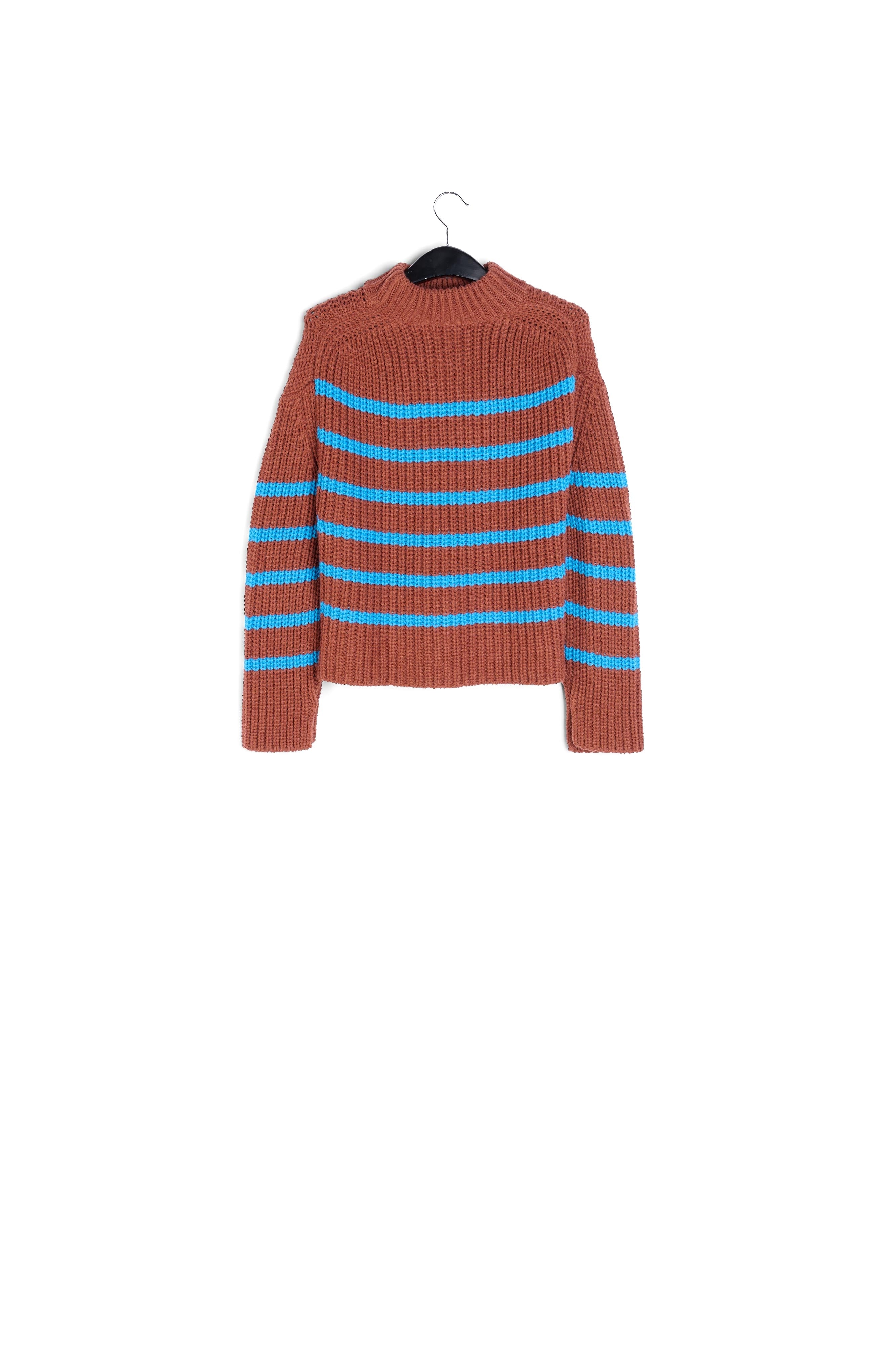 Pull marron et bleu en maille côtelée à rayures RE—SSENTIEL | Essentiel second hand