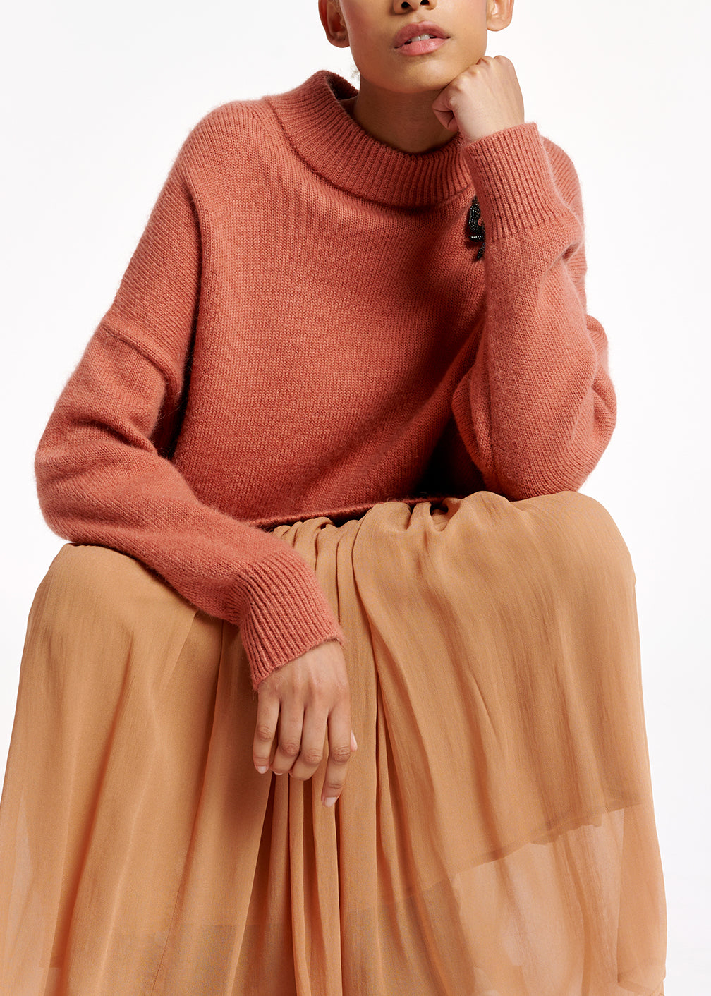 Long loose-fit lime pink sweater RE—SSENTIEL | Essentiel second hand