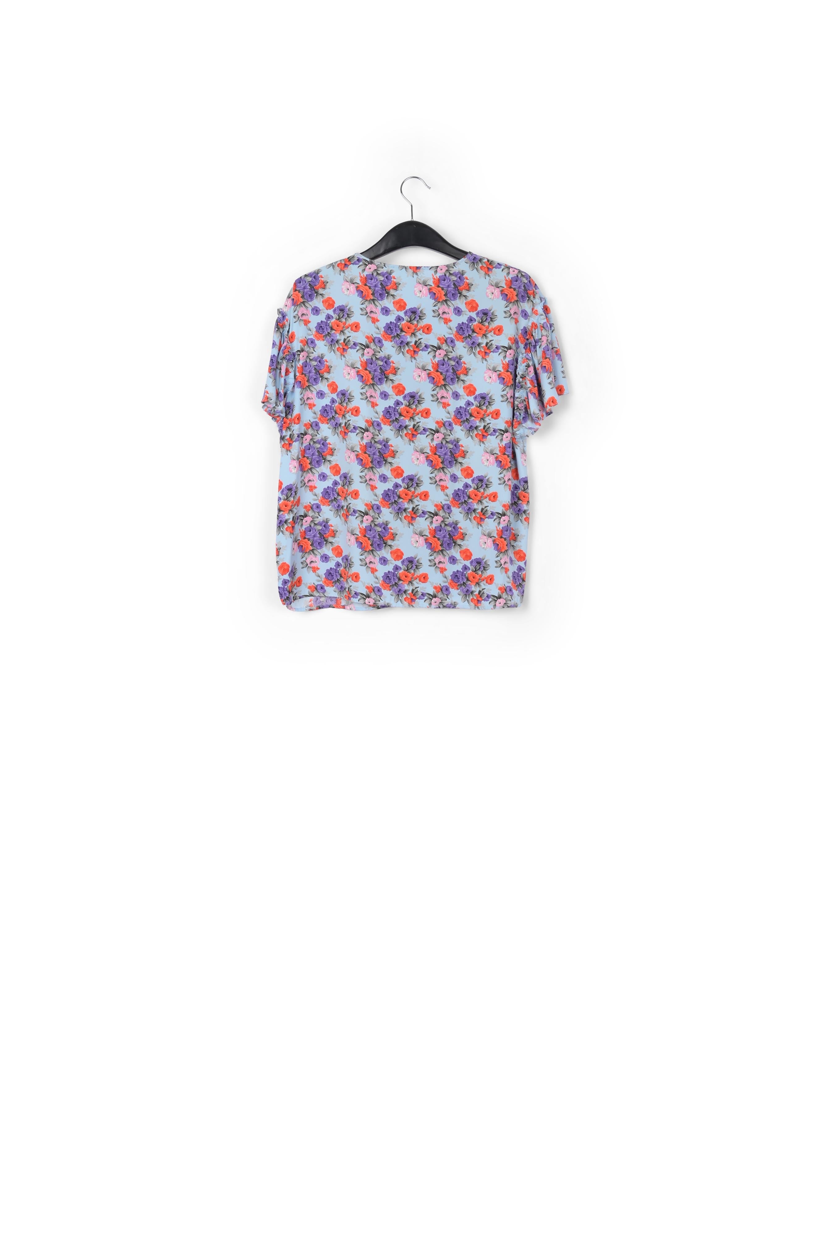 Light blue floral ruffle-sleeved top RE—SSENTIEL | Essentiel second hand