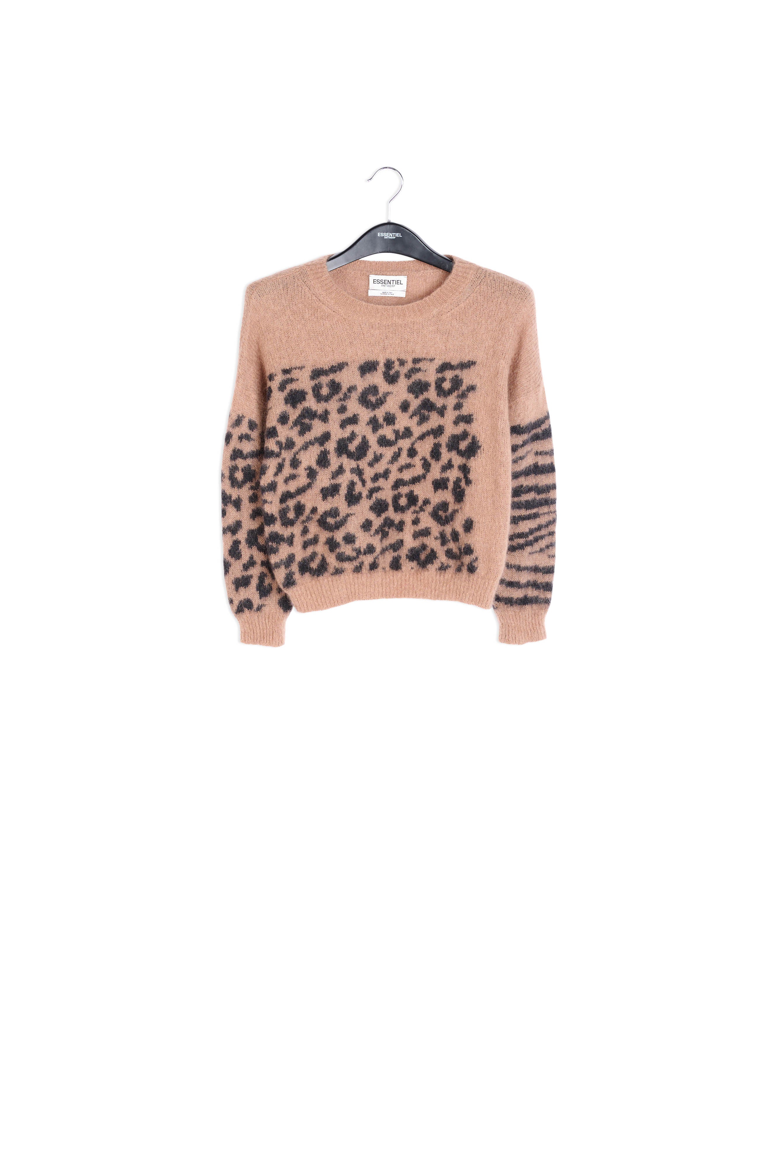 Pull en maille camel à imprimés léopard et zèbre RE—SSENTIEL | Essentiel second hand
