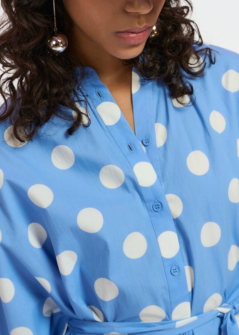Blue and white polka-dot knee-length shirt dress RE—SSENTIEL | Essentiel second hand