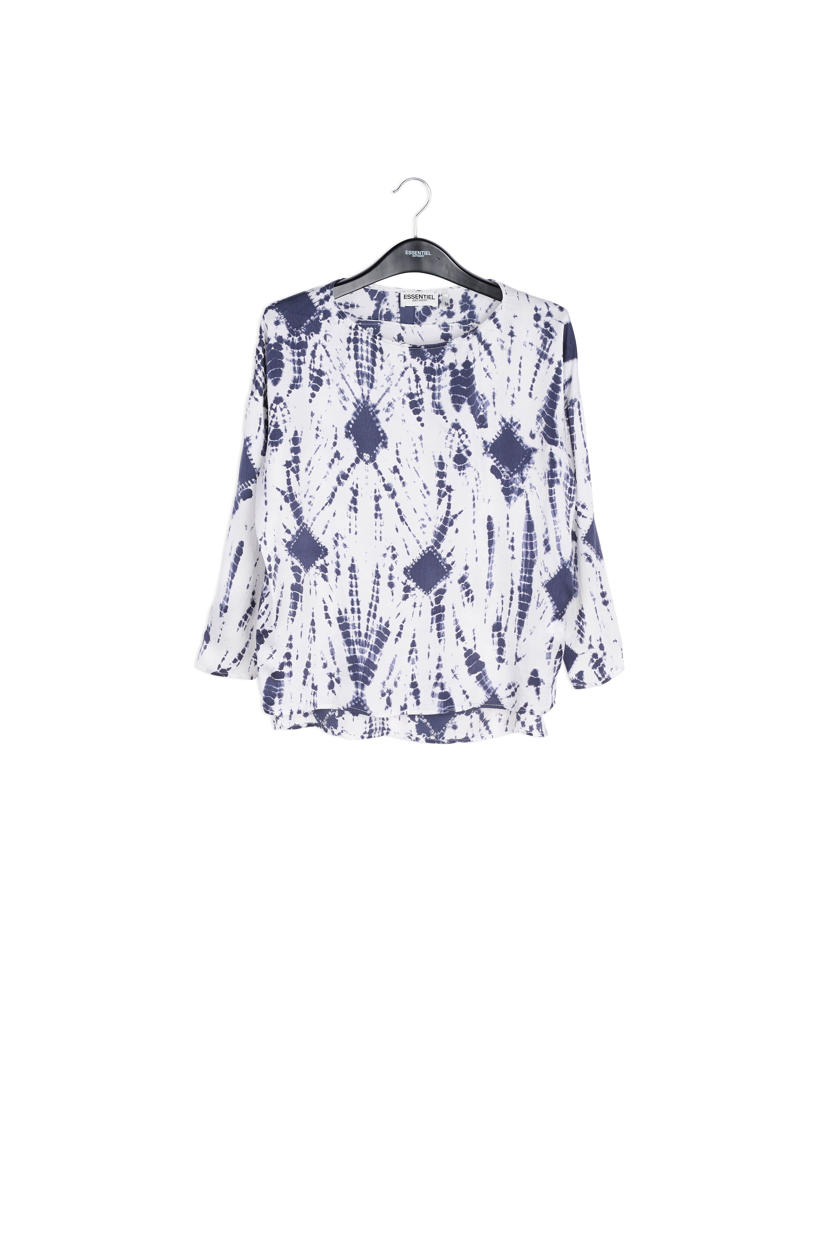 Off-white and dark blue tie-dyed silk top RE—SSENTIEL | Essentiel second hand