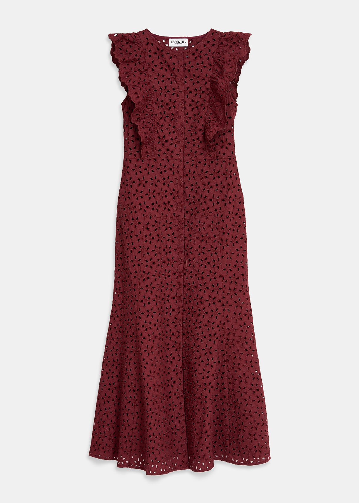 Maxi robe en coton bordeaux à broderie anglaise RE—SSENTIEL | Essentiel second hand