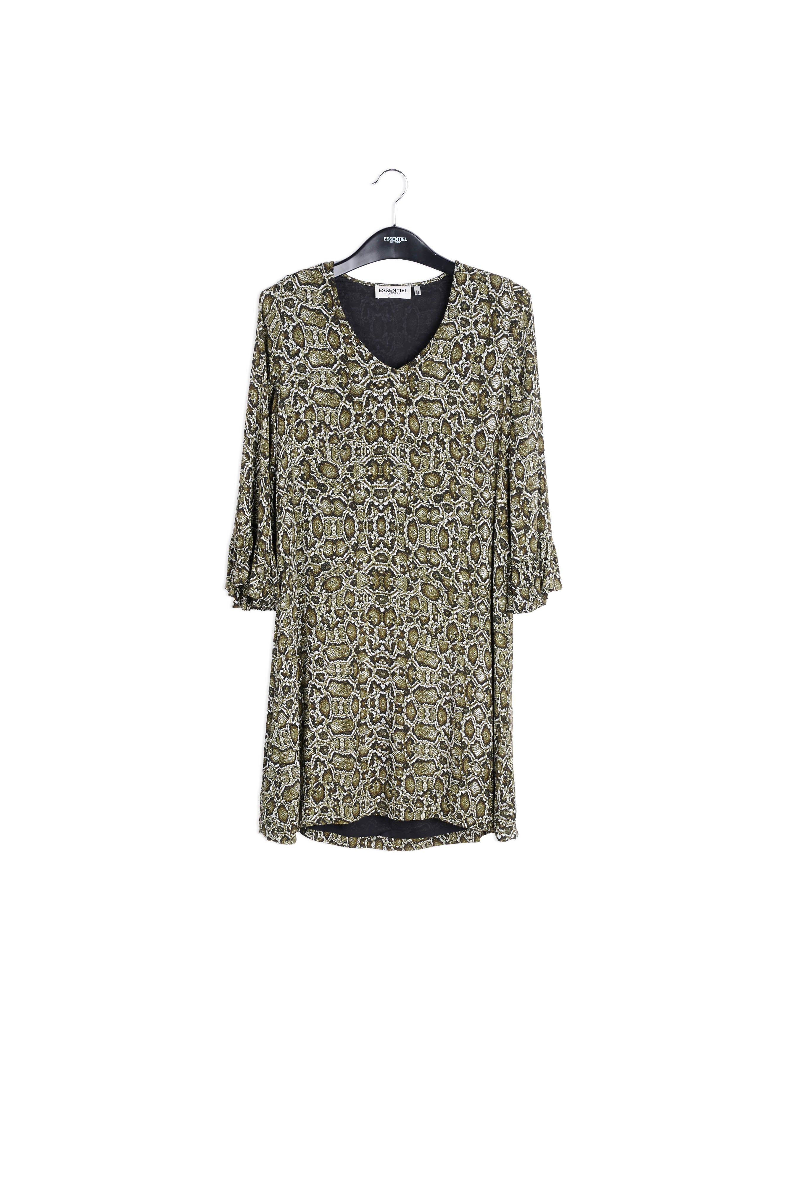 Kakigroene mini-jurk met slangenprint RE—SSENTIEL | Essentiel second hand