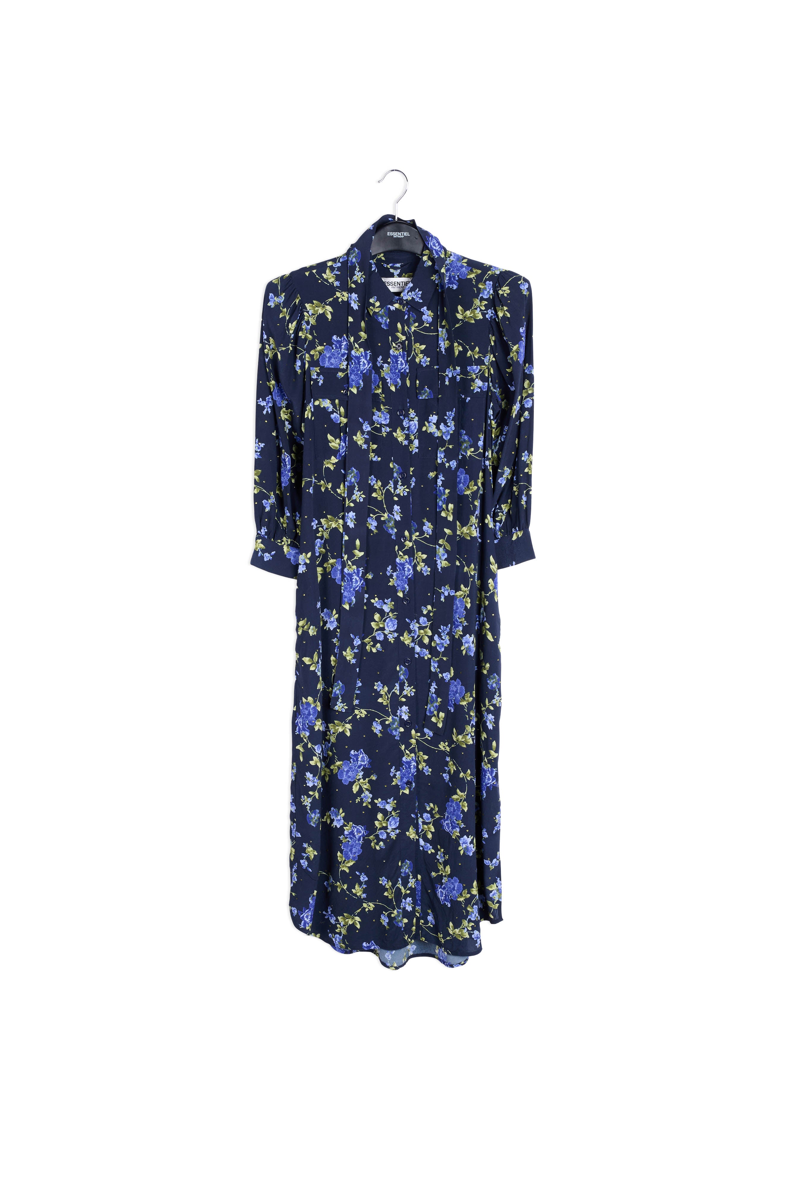 Donkerblauwe hemdjurk met bloemen RE—SSENTIEL | Essentiel second hand