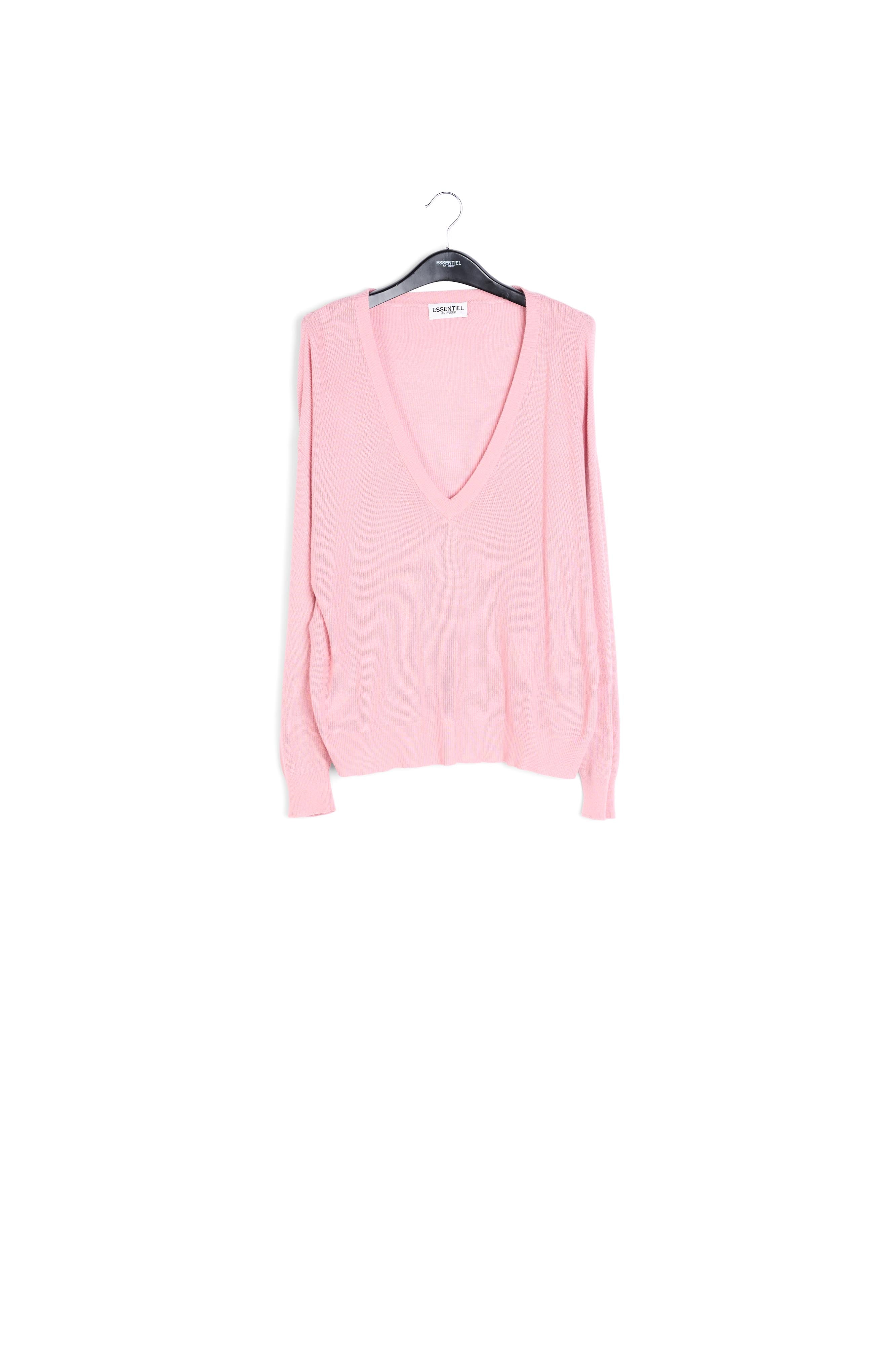 Pink ribbed V-neck sweater RE—SSENTIEL | Essentiel second hand