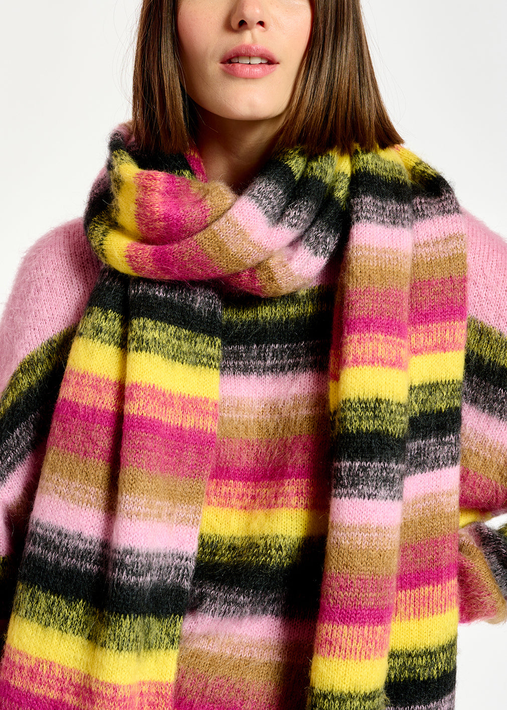 Yellow, pink and black striped scarf RE—SSENTIEL | Essentiel second hand
