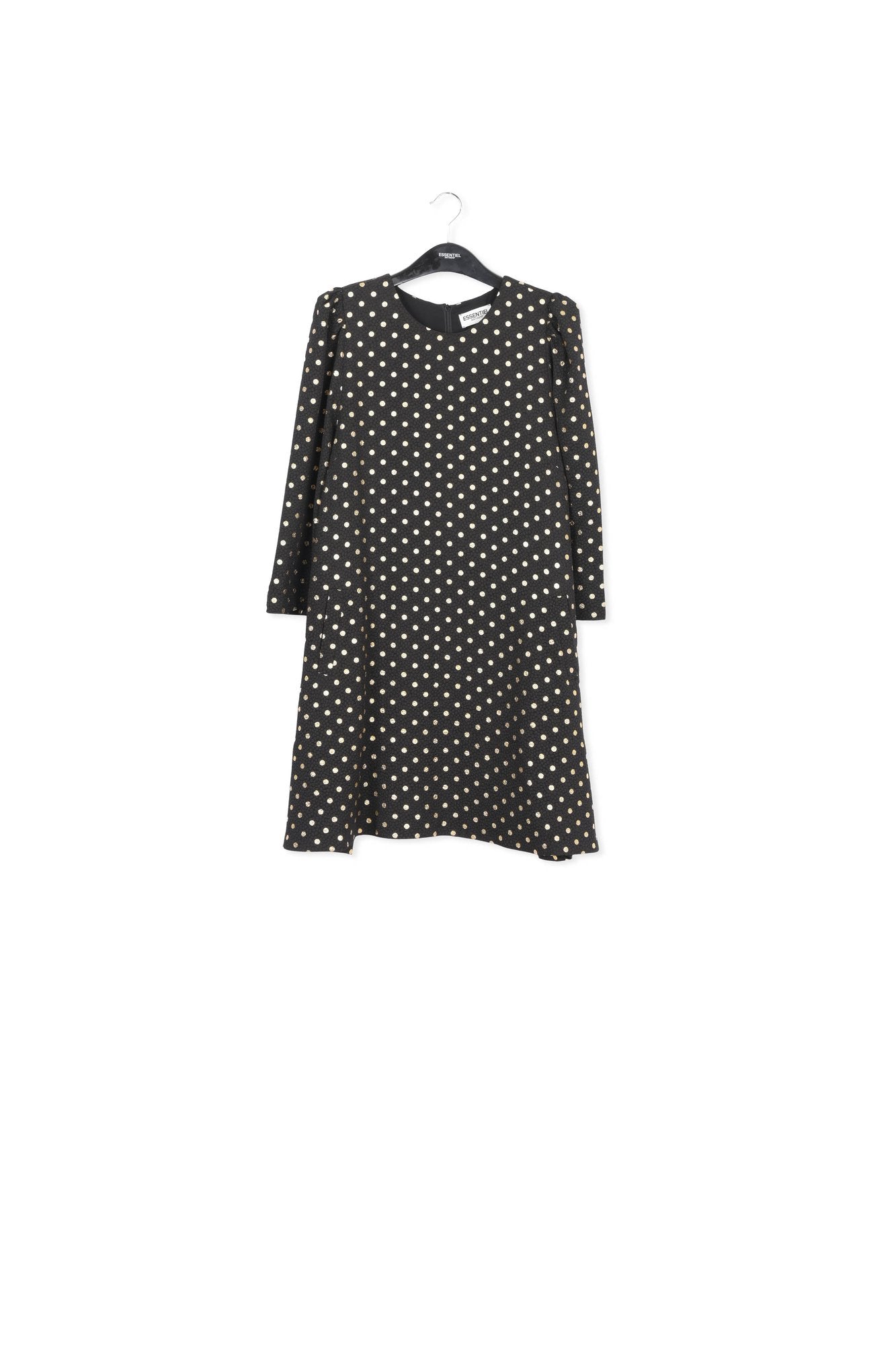 Mini-robe noire à pois dorés et manches trompettes RE—SSENTIEL | Essentiel second hand