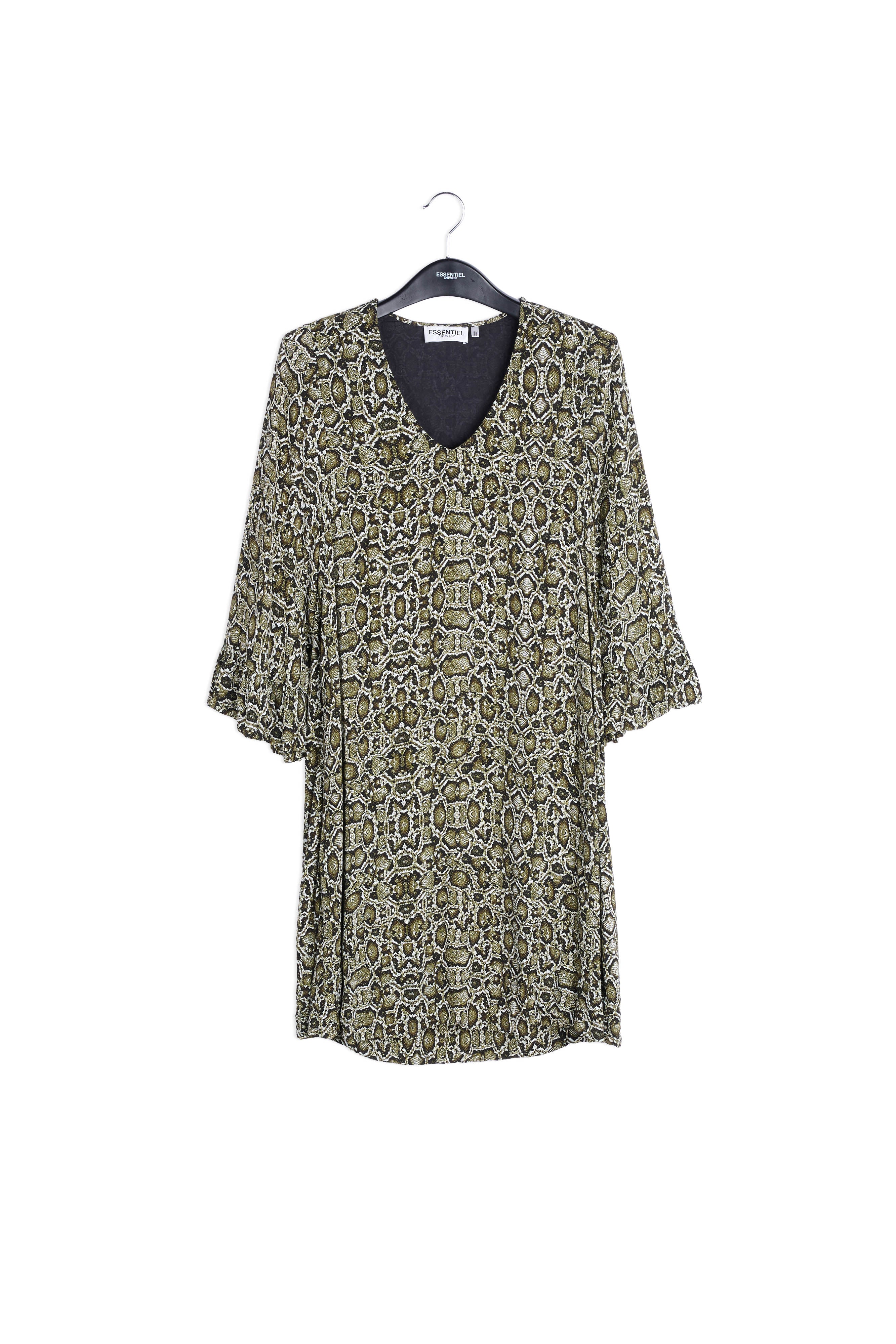 Kakigroene mini-jurk met slangenprint RE—SSENTIEL | Essentiel second hand