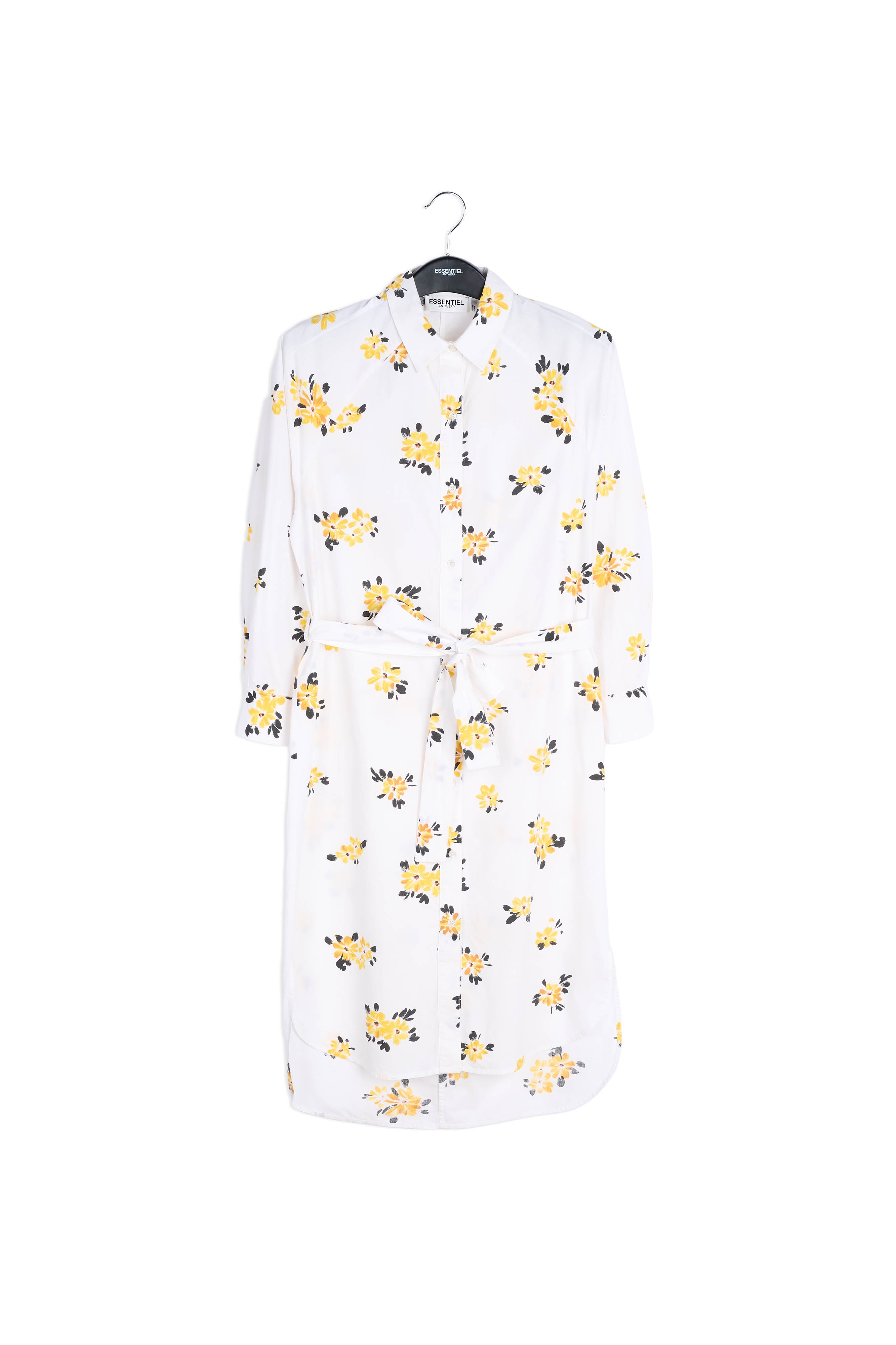 White shirt dress with blue and green floral print RE—SSENTIEL | Essentiel second hand