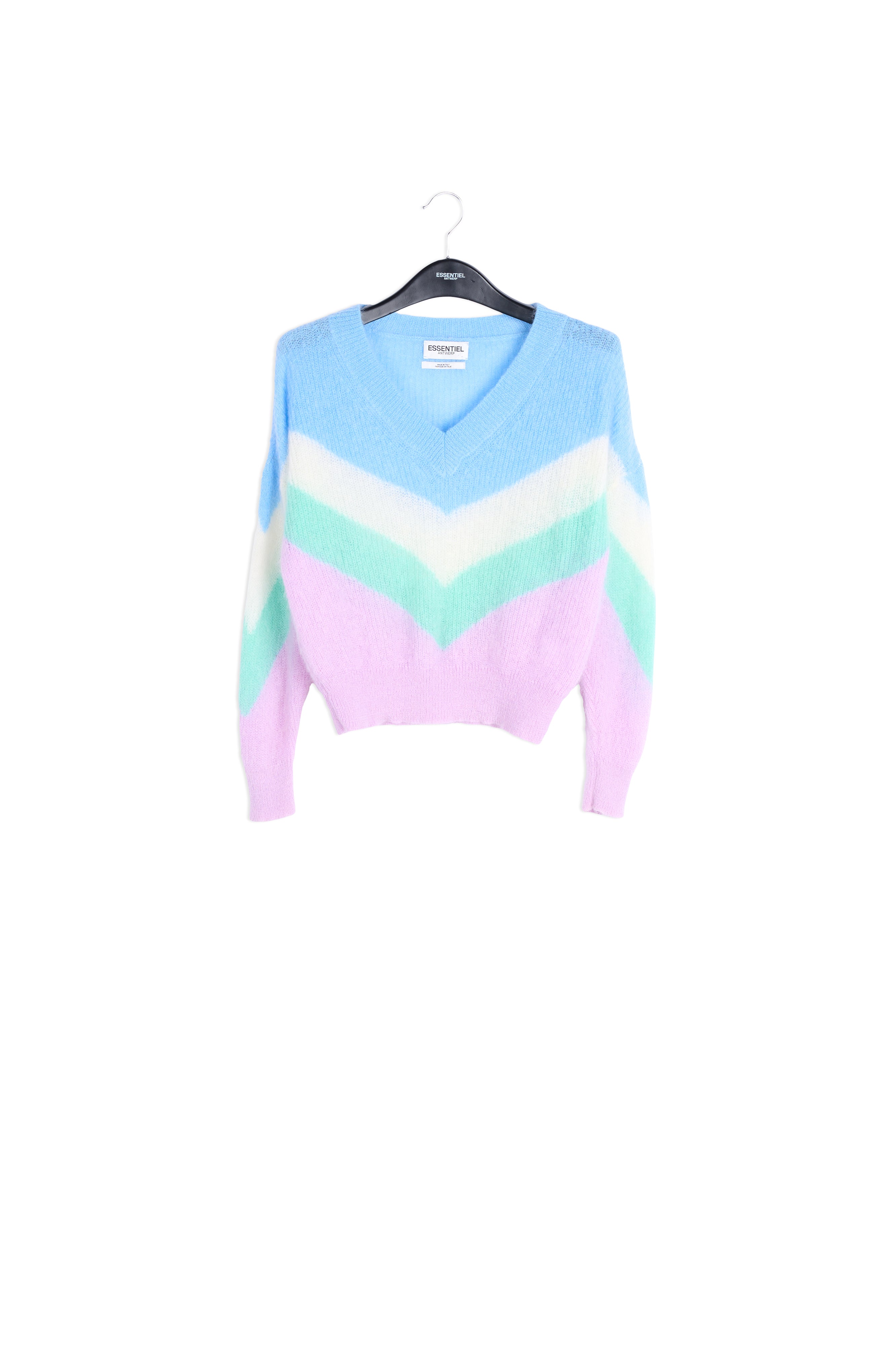 Blue, white and purple v pattern sweater RE—SSENTIEL | Essentiel second hand