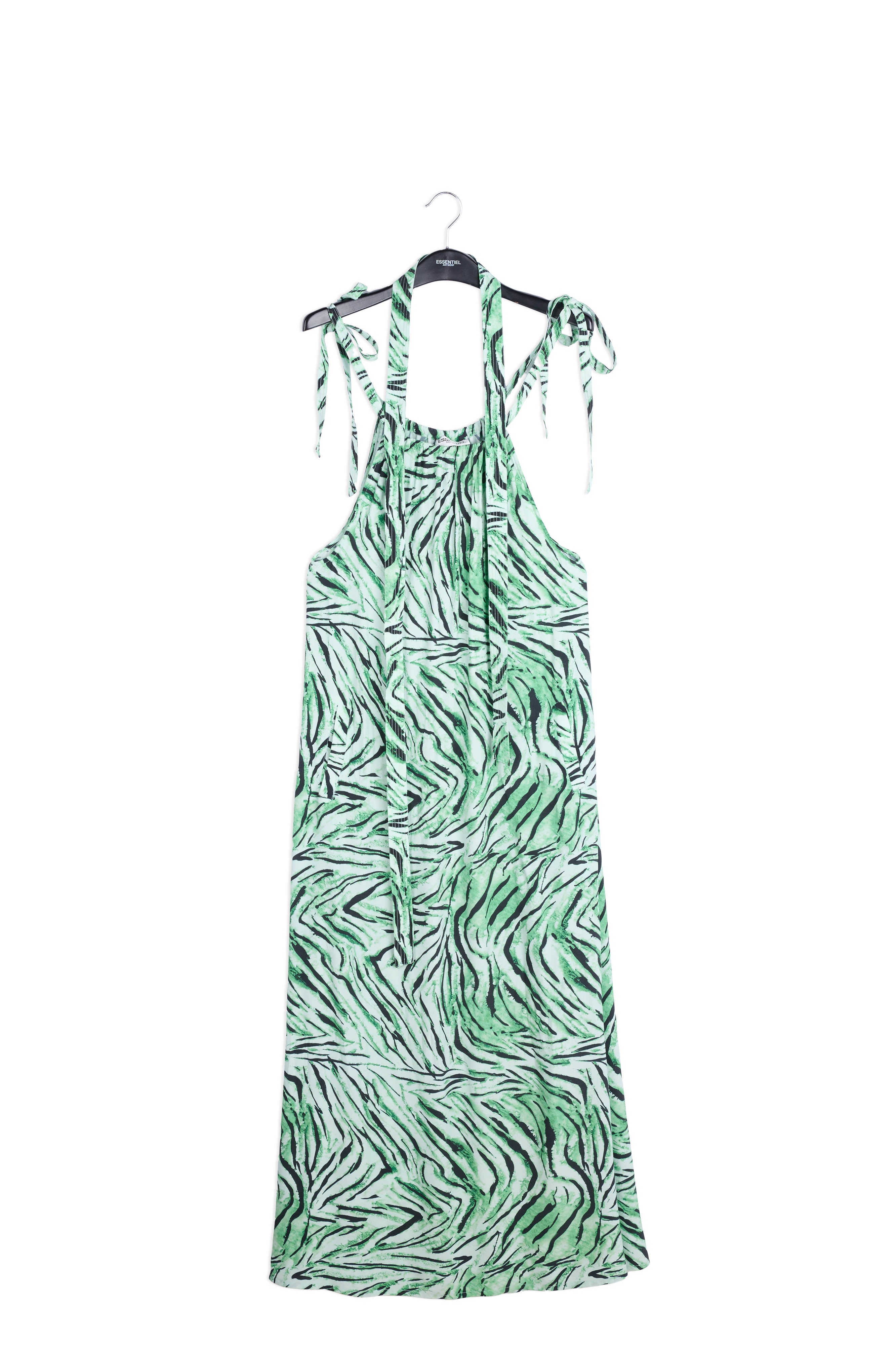 Muntgroene maxi-halterjurk met tijgerprint RE—SSENTIEL | Essentiel second hand