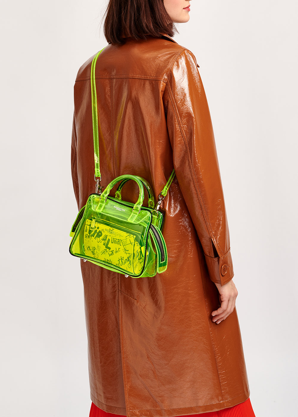 Brown faux patent-leather trench coat RE—SSENTIEL | Essentiel second hand