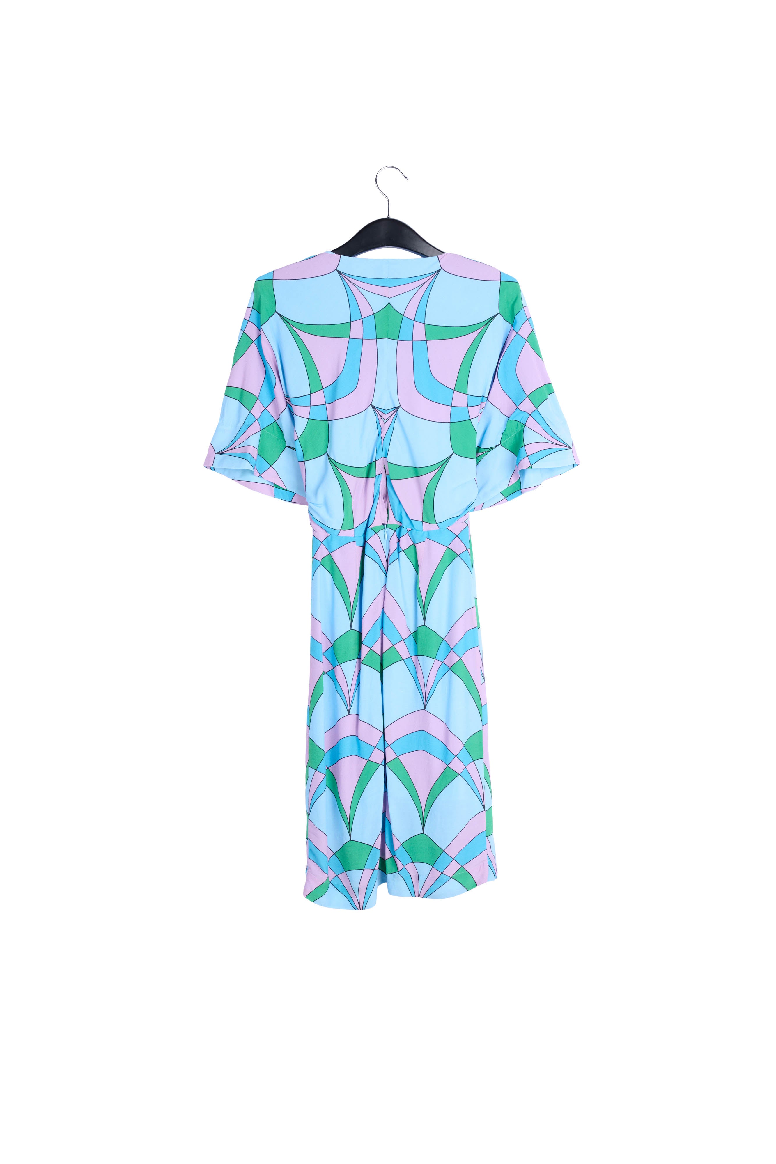 Lichtblauwe knielange jurk met grafische print RE—SSENTIEL | Essentiel second hand