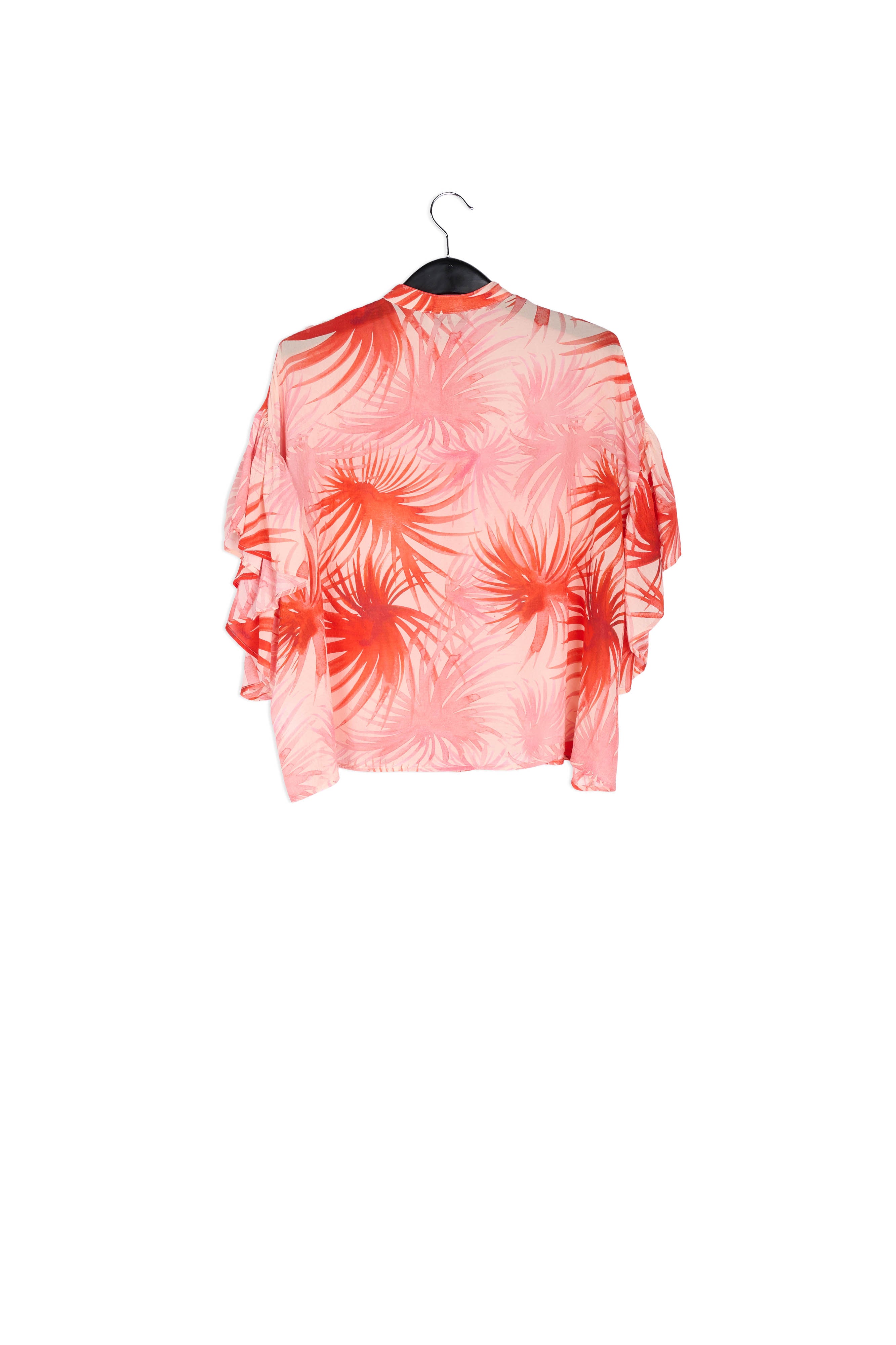 Orange ruffle-detailed top with palm leaf print RE—SSENTIEL | Essentiel second hand