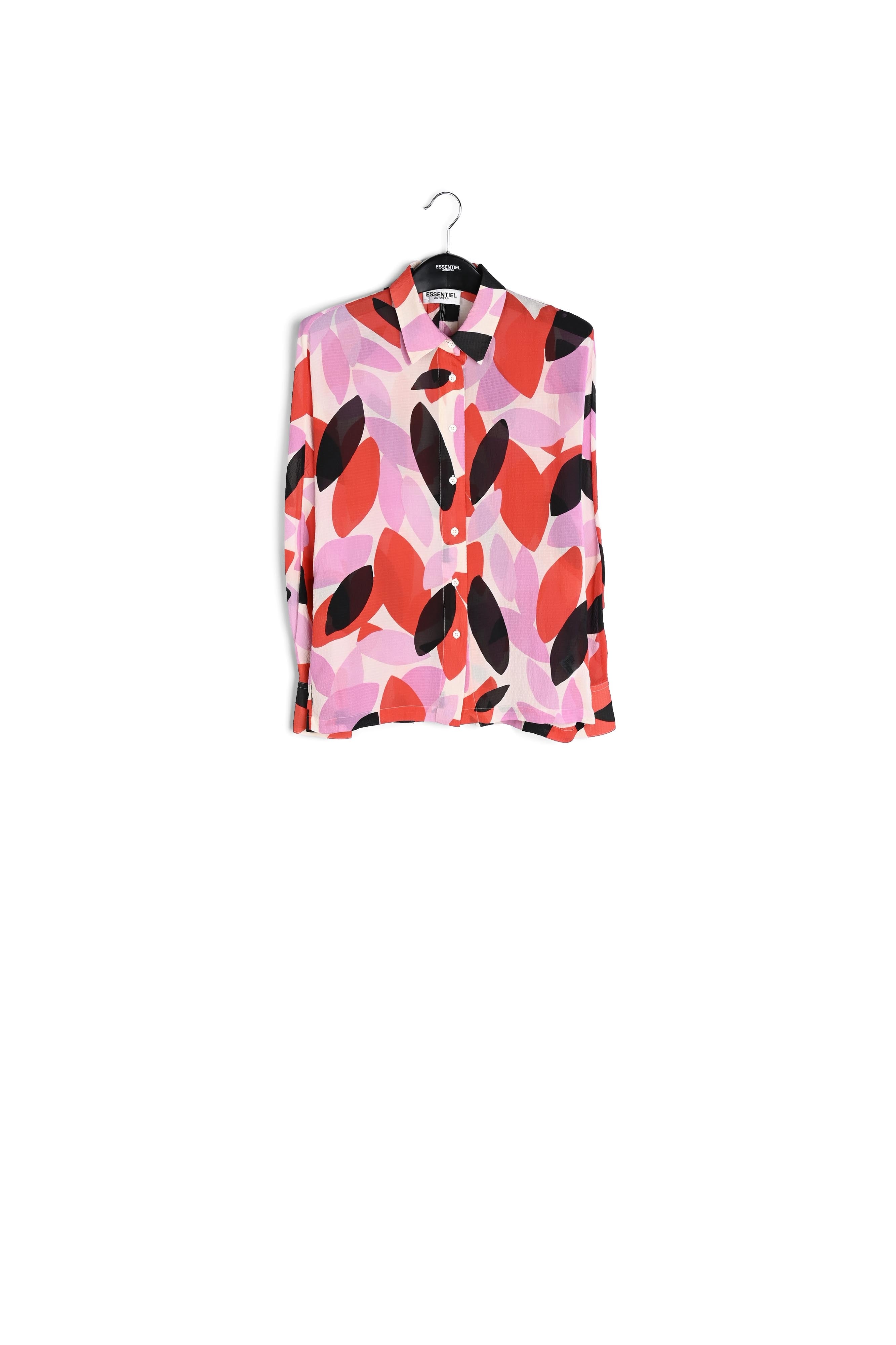Hemd met gebroken witte, rode en roze abstracte print RE—SSENTIEL | Essentiel second hand