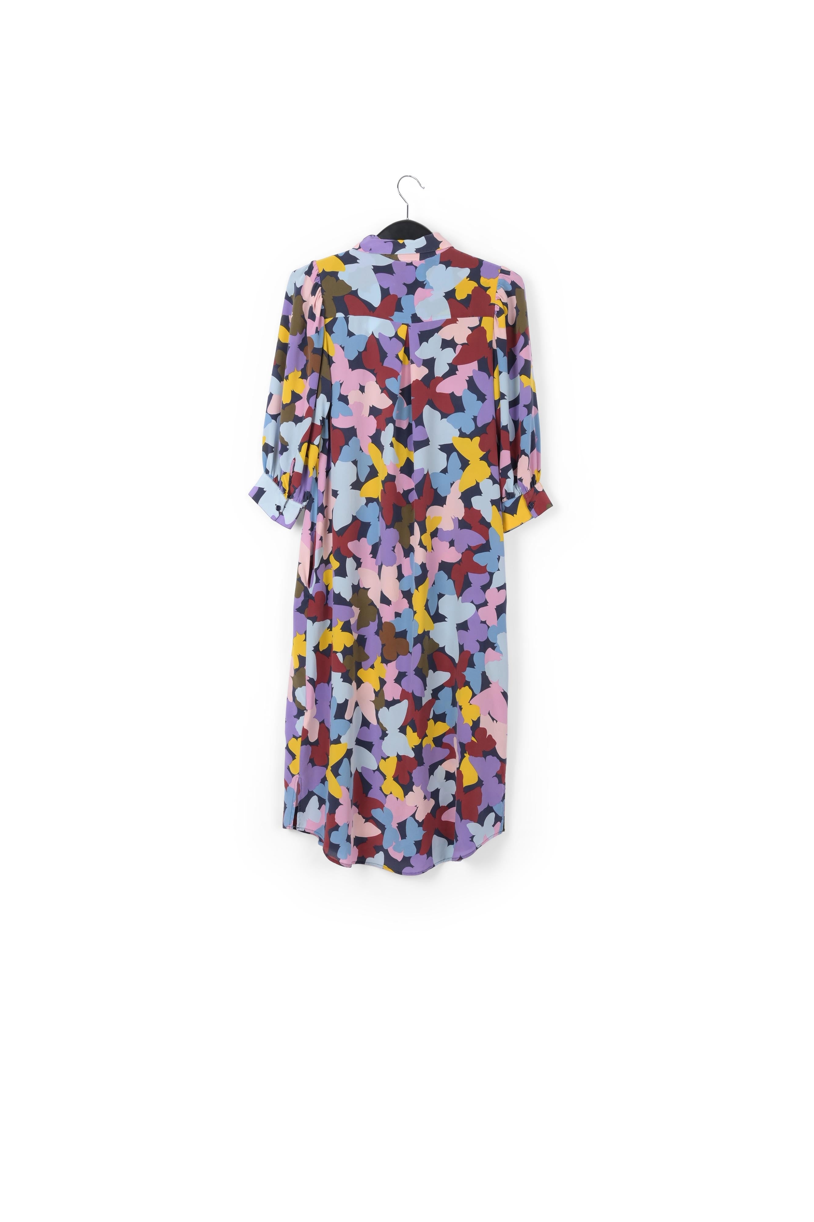 Silk burgundy, lilac and blue butterfly-print midi dress RE—SSENTIEL | Essentiel second hand