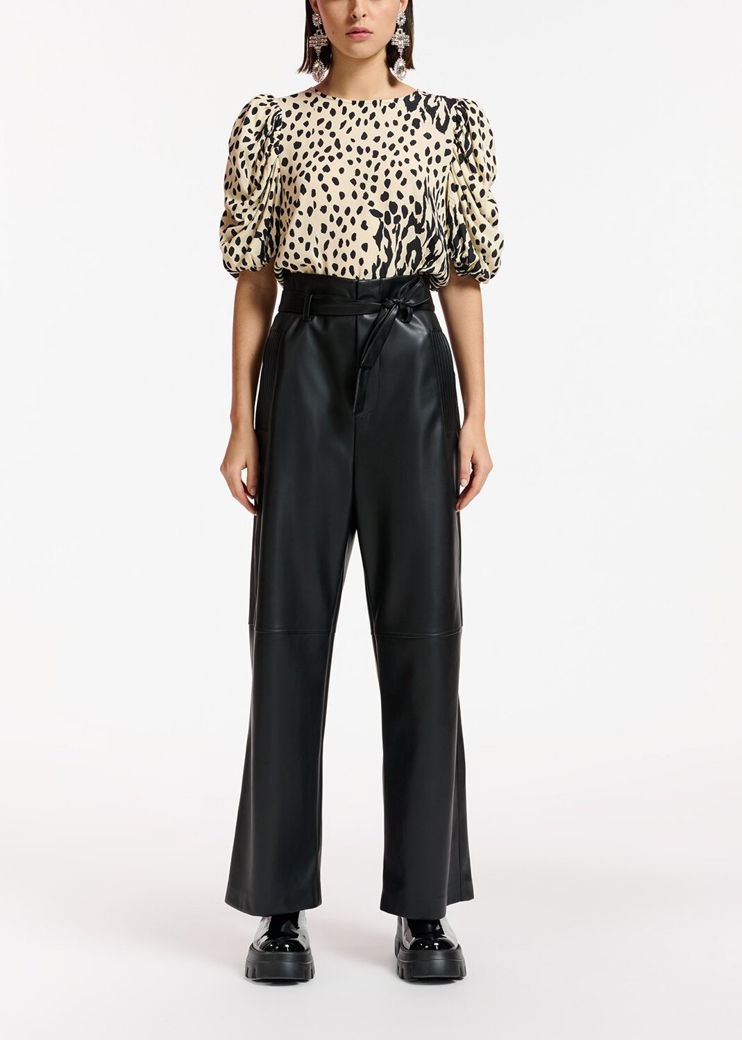 Black faux leather belted pants RE—SSENTIEL | Essentiel second hand