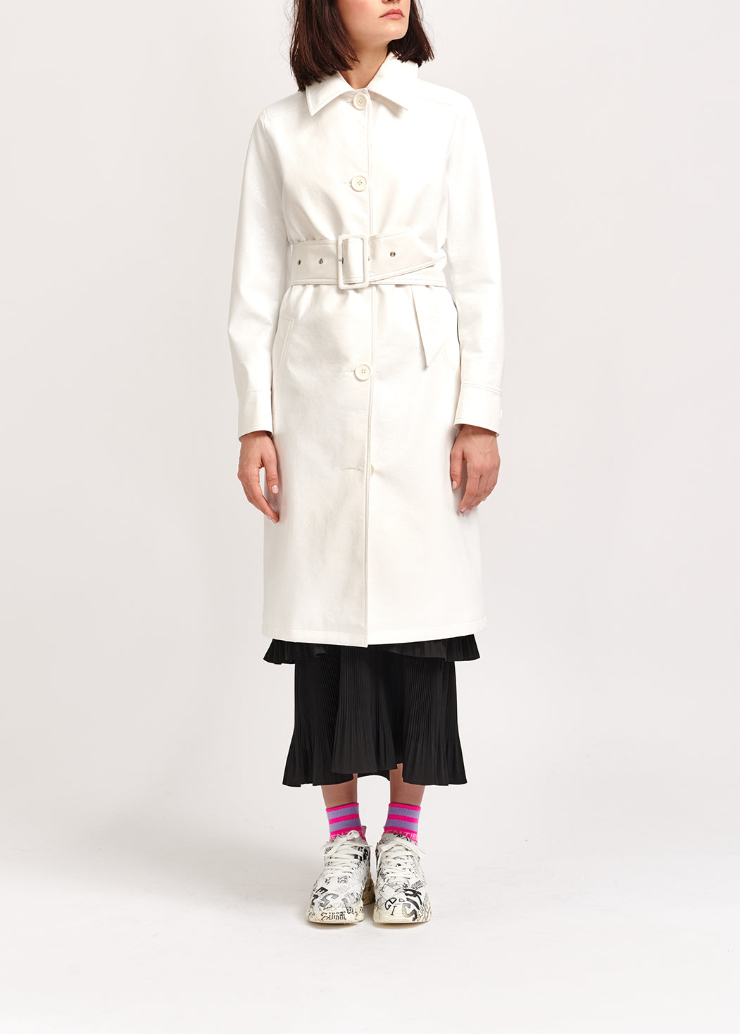 Off-white faux patent-leather trench coat RE—SSENTIEL | Essentiel second hand