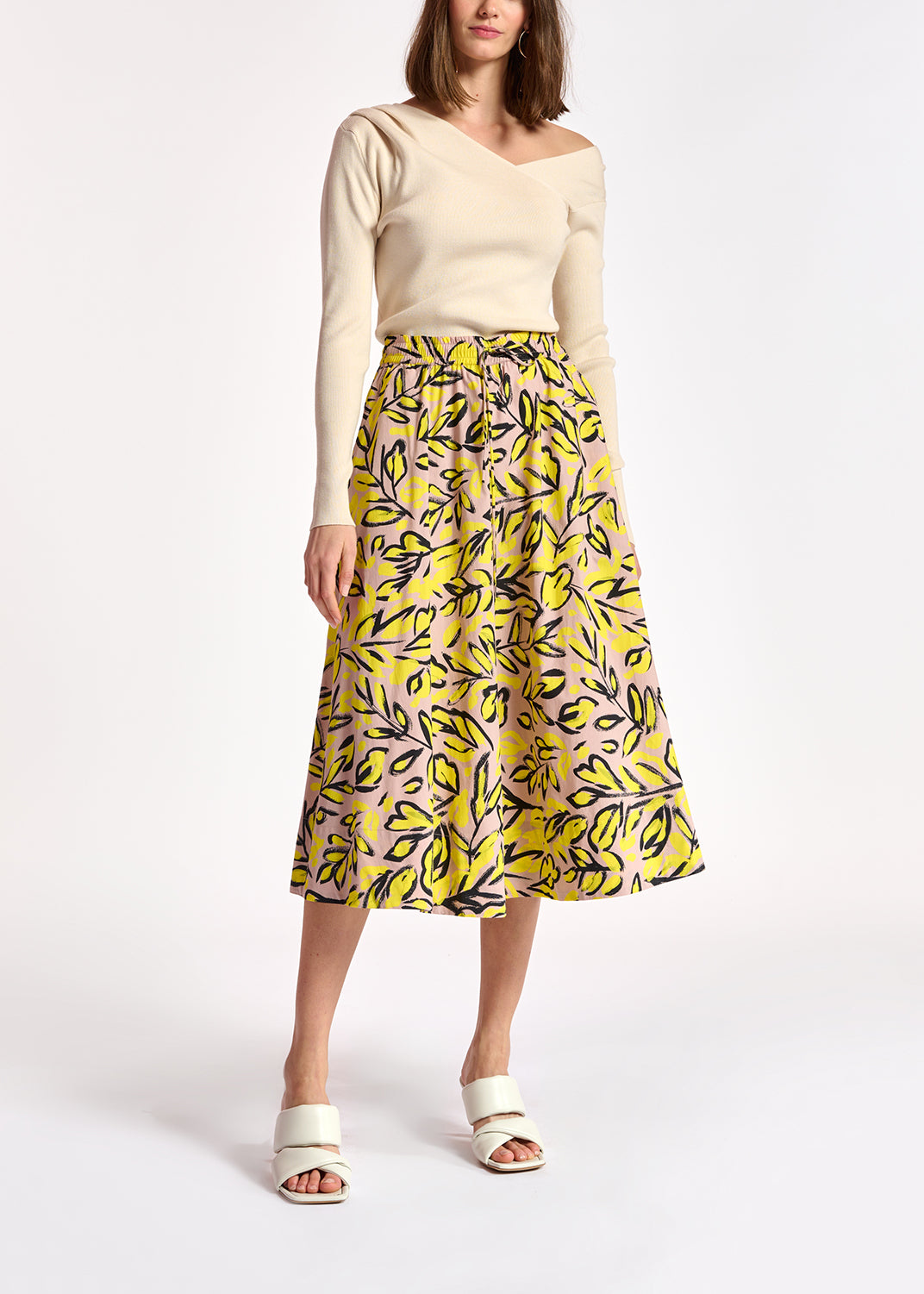 Beige midi skirt with floral print RE—SSENTIEL | Essentiel second hand