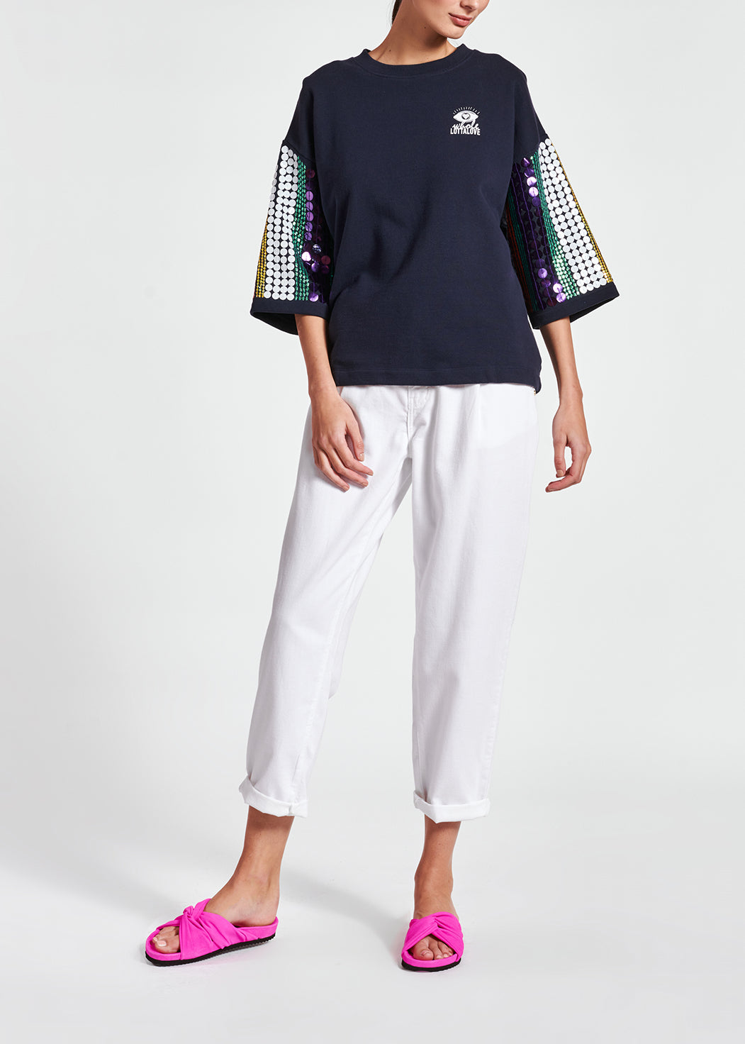 Sweatshirt bleu foncé en coton bio à paillettes RE—SSENTIEL | Essentiel second hand