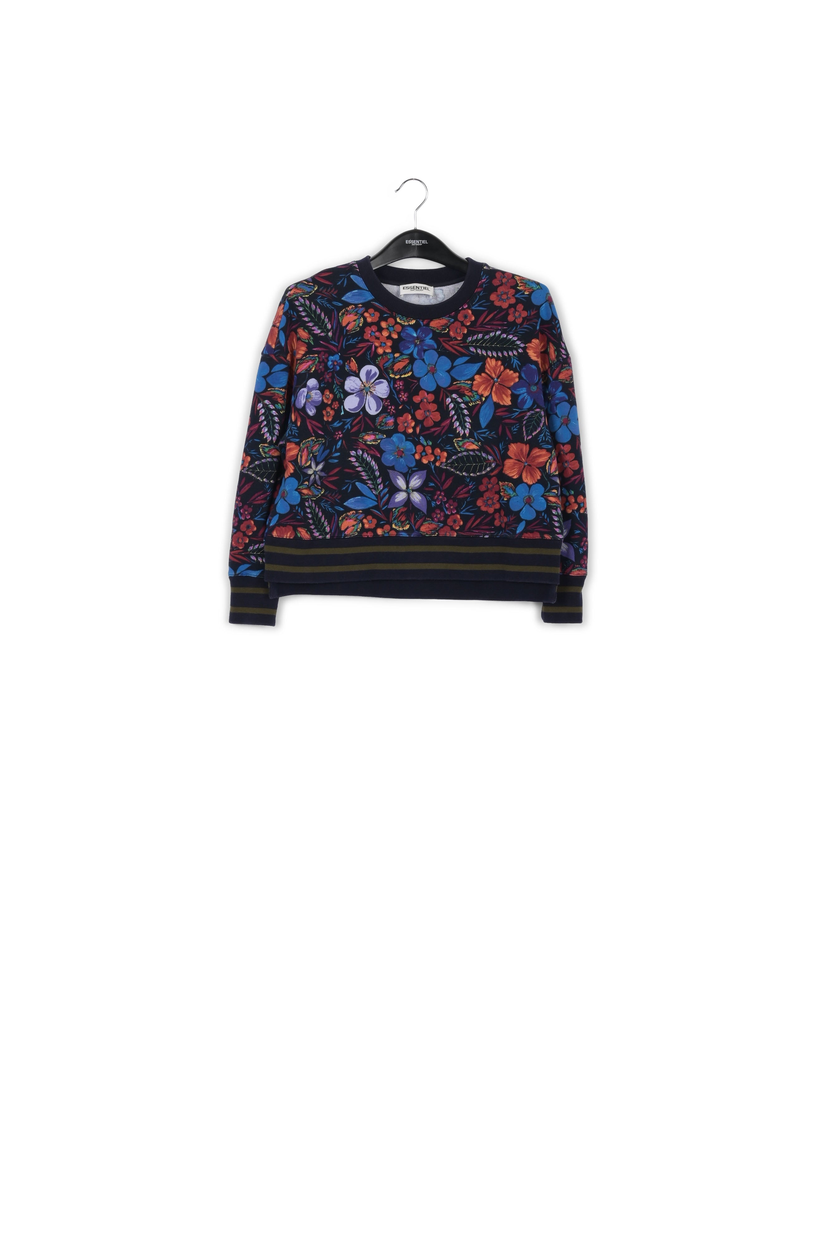 Dark blue sweatshirt with all-over floral print RE—SSENTIEL | Essentiel second hand