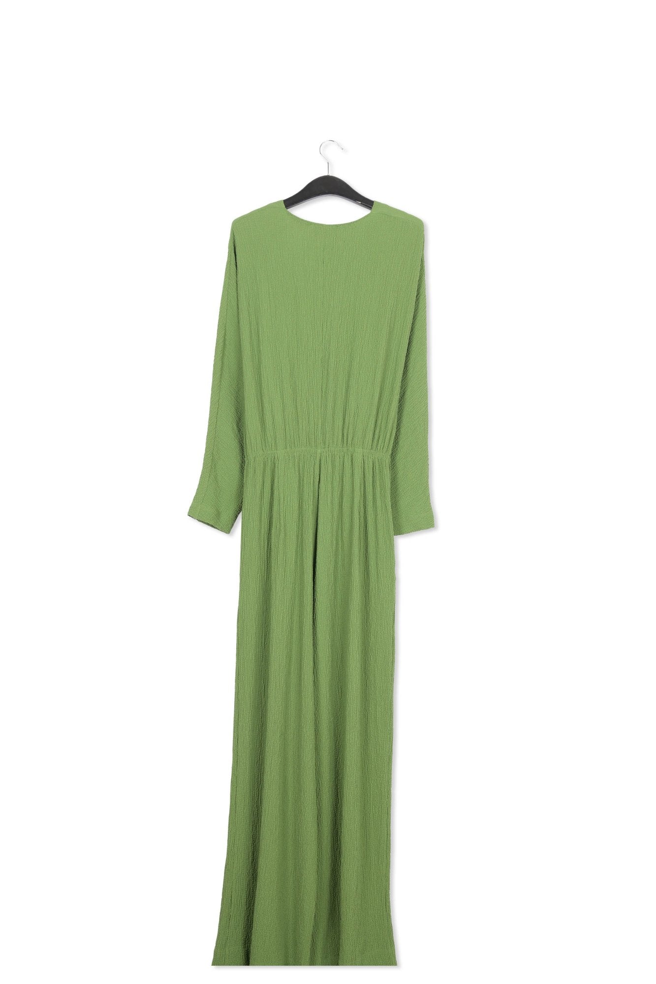 Dark green seersucker jumpsuit with tied front RE—SSENTIEL | Essentiel second hand